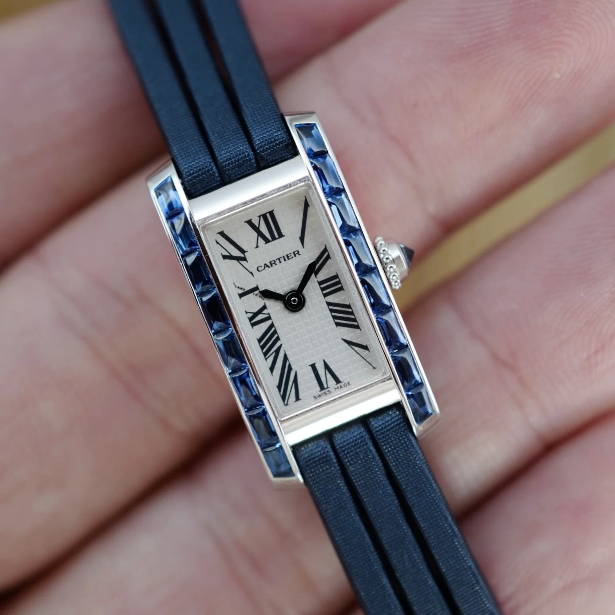 Cartier White Gold Lanieres Tank Allongee Watch Ref. 2544 with Sapphires - Image 2