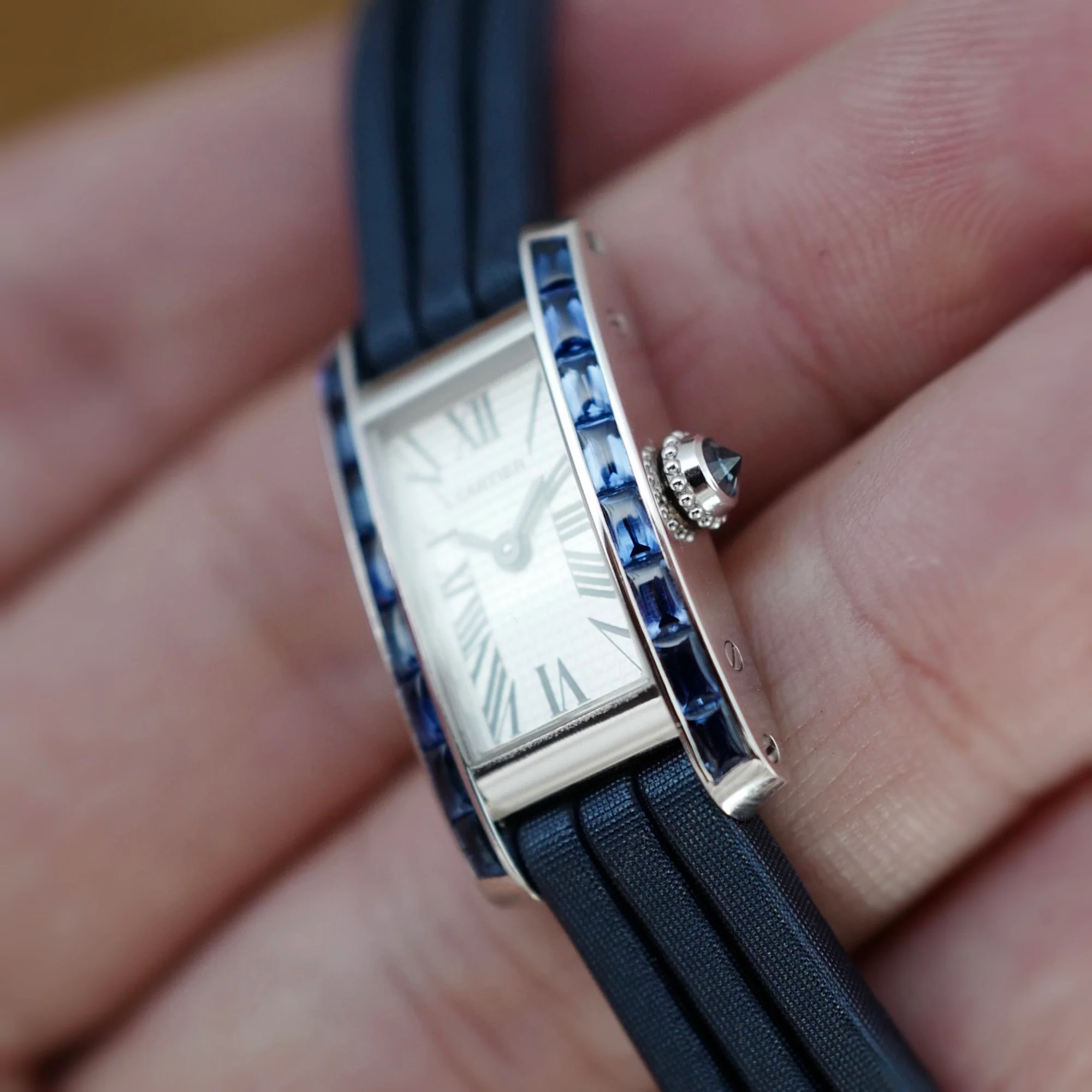 Cartier White Gold Lanieres Tank Allongee Watch Ref. 2544 with Sapphires - Image 3