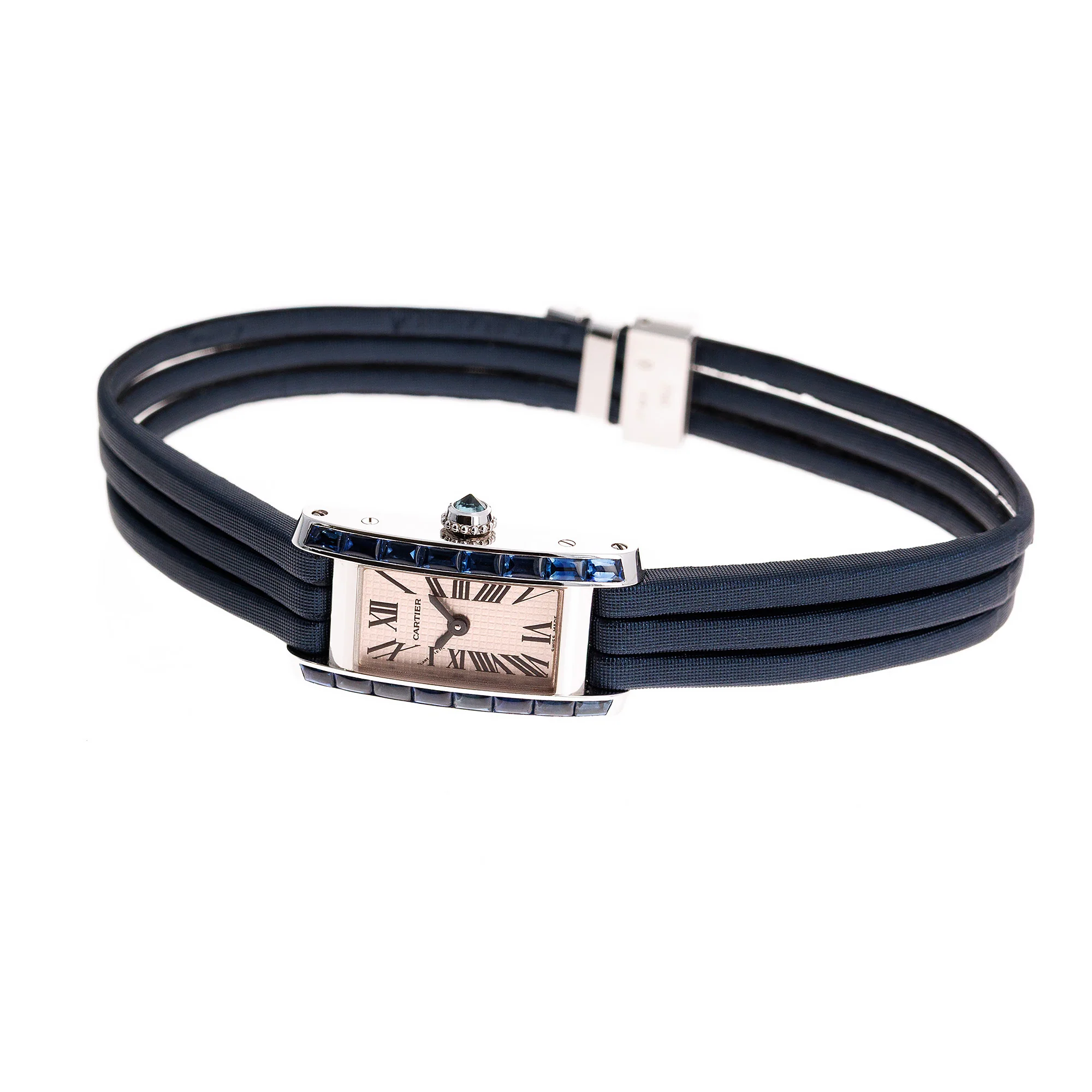 Cartier White Gold Lanieres Tank Allongee Watch Ref. 2544 with Sapphires - Image 7