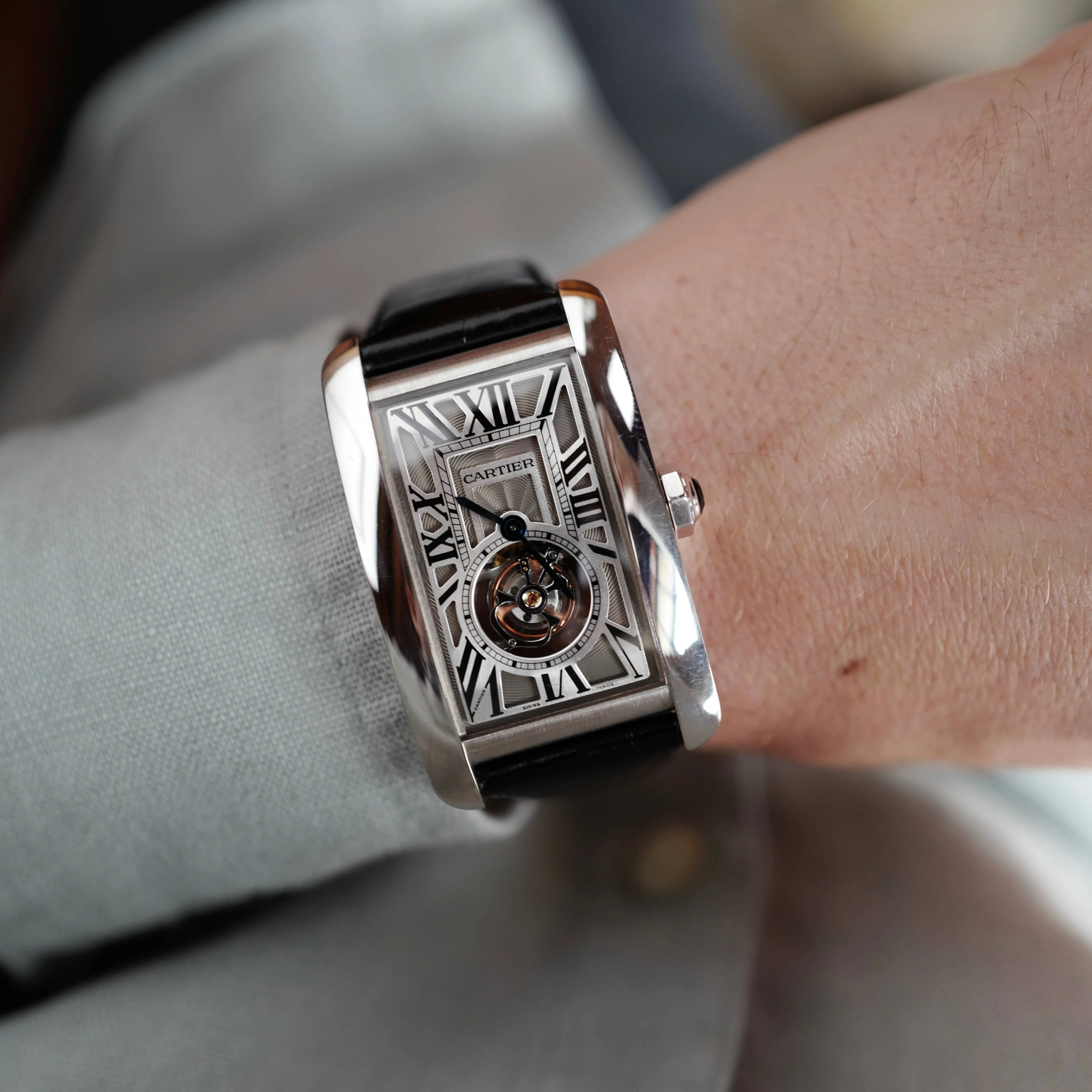 Cartier White Gold Tank Americaine Tourbillon Watch Ref. 3199 - Image 3