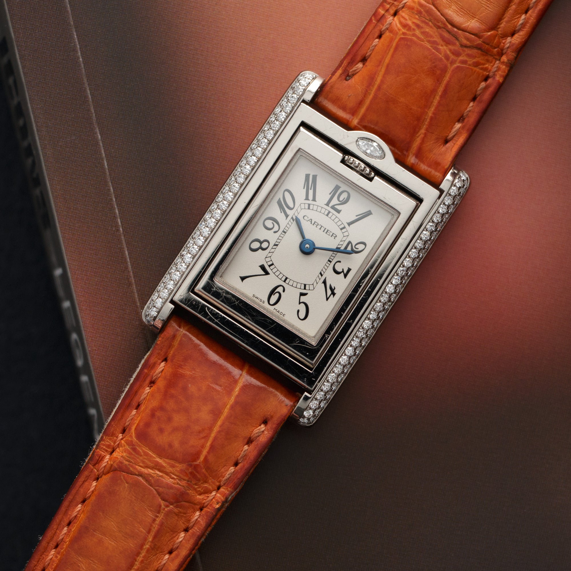 Cartier White Gold Tank Basculante Diamond Watch - Image 2