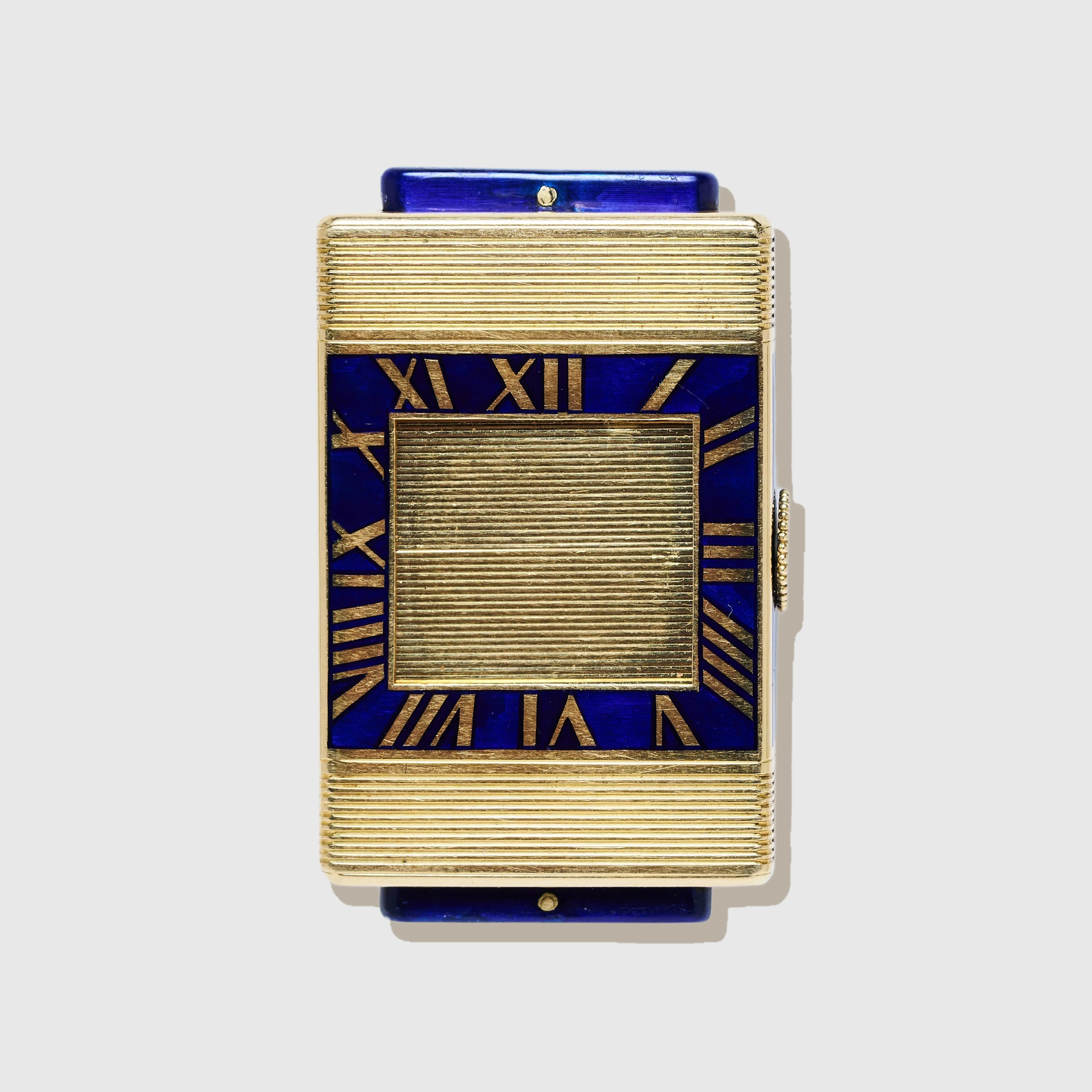 Cartier Yellow Gold Blue Enamel Secret Shutter Watch, European Watch & Clock