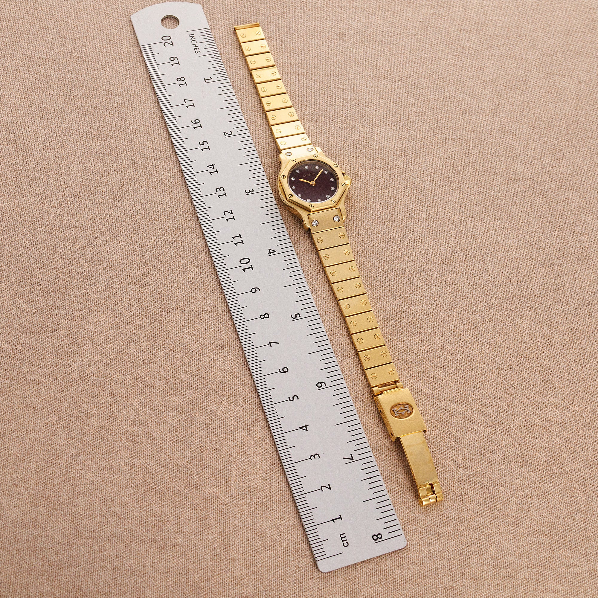 Cartier Yellow Gold Round Santos Ref. 0906 with Red Dial and Diamond Markers - Image 9