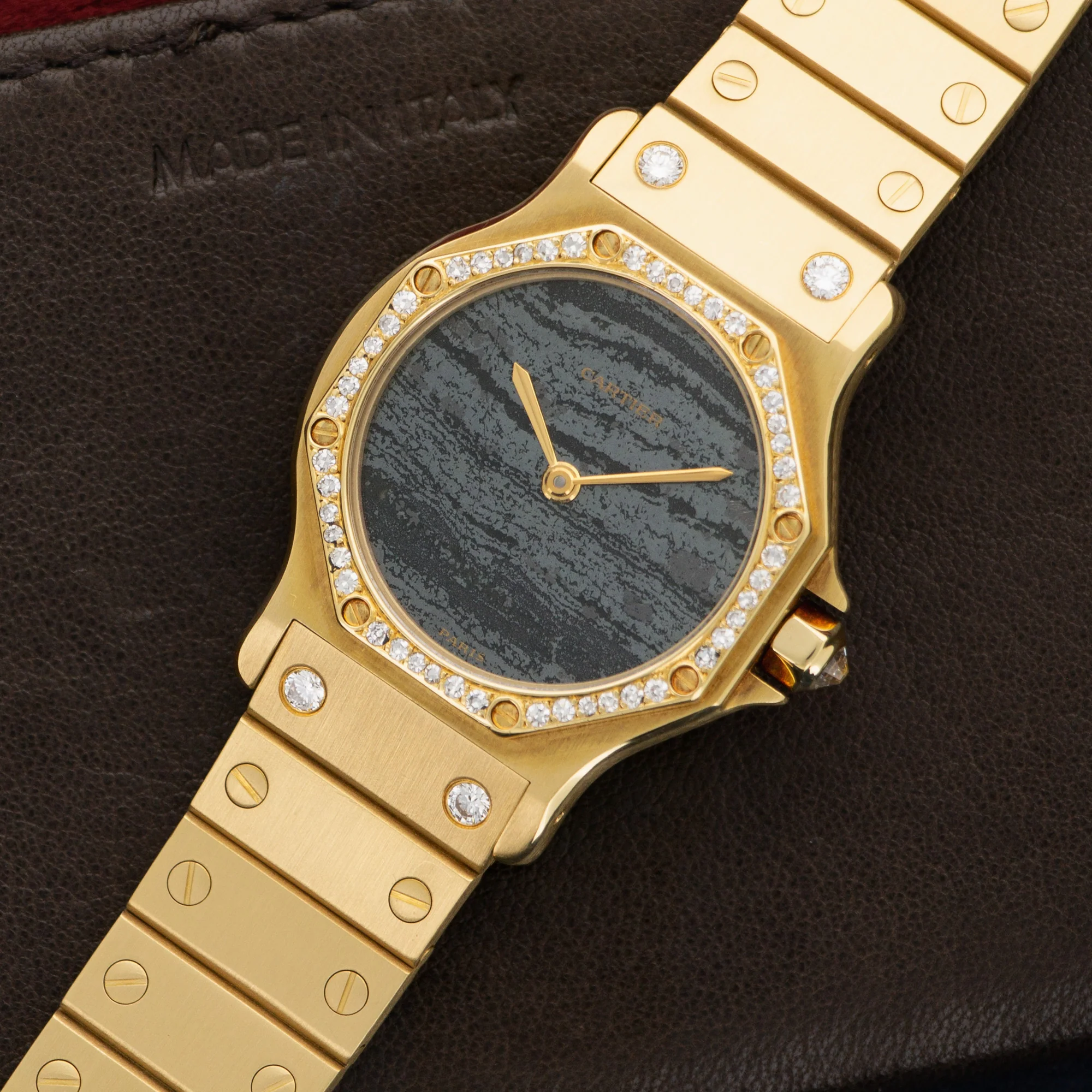 Cartier Yellow Gold Santos Diamond & Stone Dial Watch - Image 2
