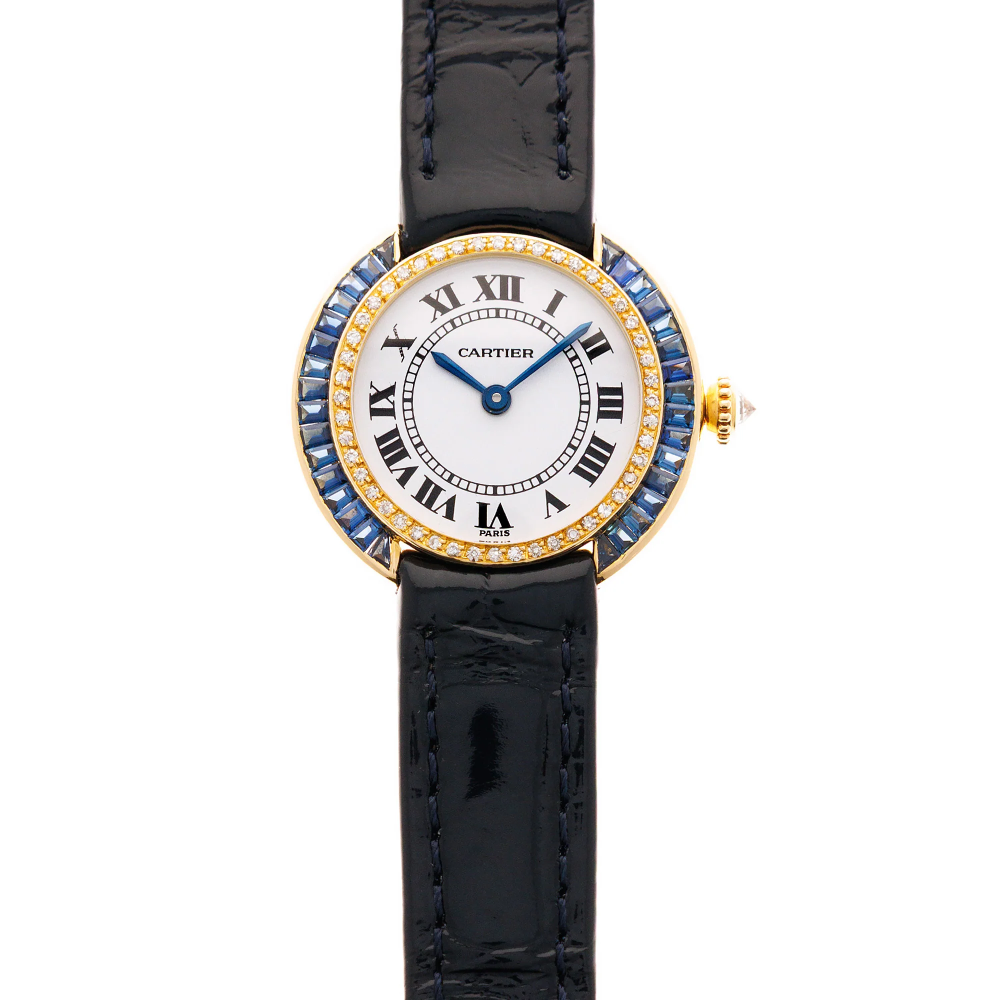 Cartier Yellow Gold Vendome Watch Ref. 86402352 with Original Sapphires and Diamonds