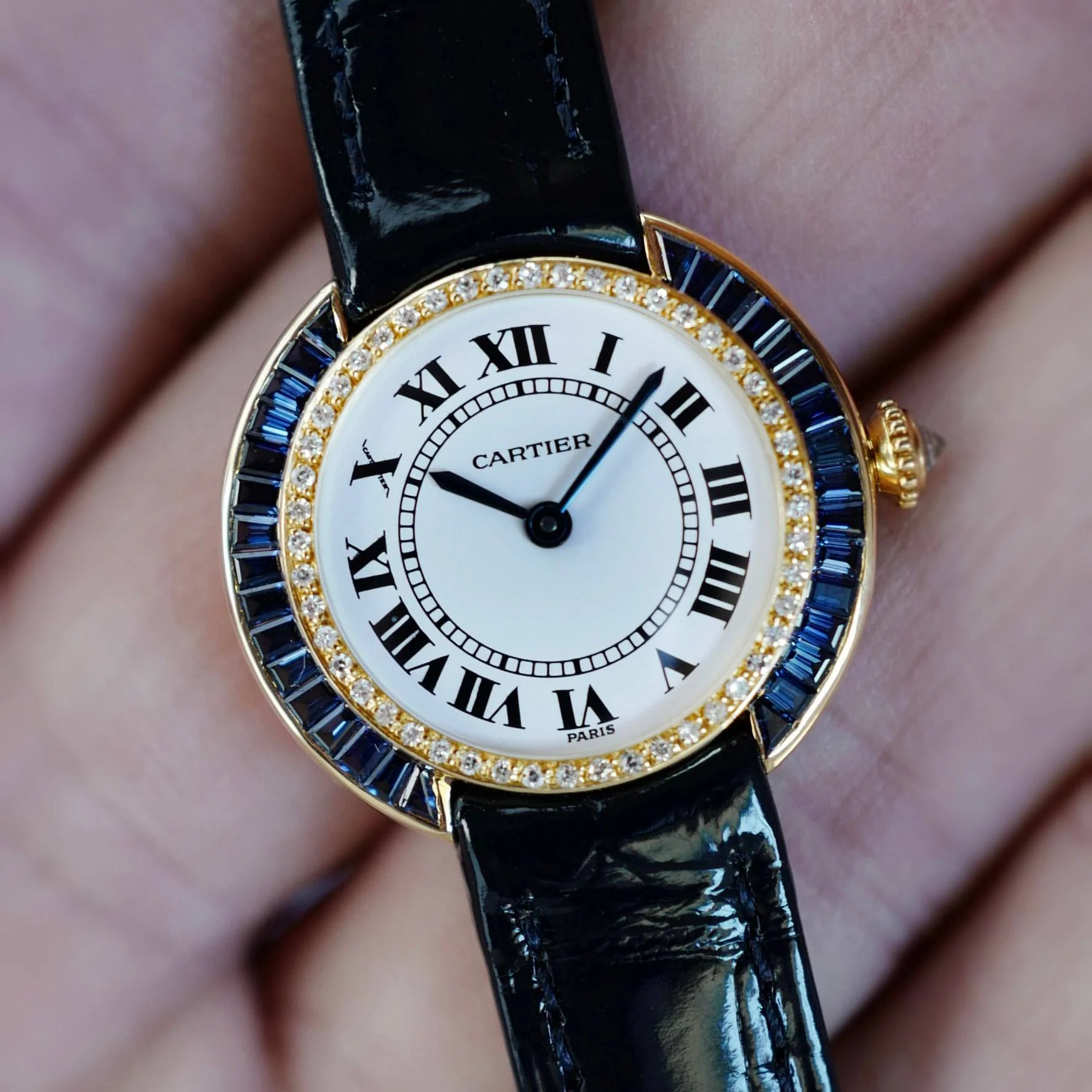 Cartier Yellow Gold Vendome Watch Ref. 86402352 with Original Sapphires and Diamonds - Image 3