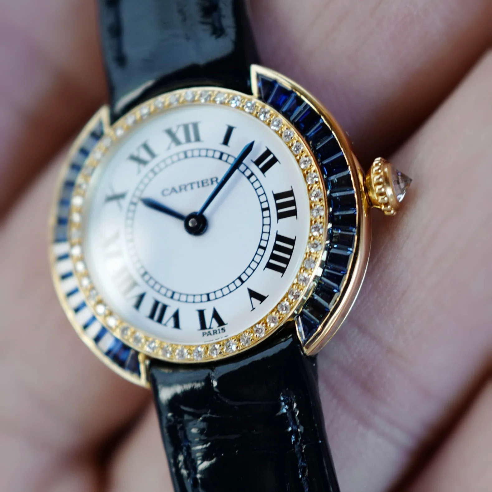 Cartier Yellow Gold Vendome Watch Ref. 86402352 with Original Sapphires and Diamonds - Image 4