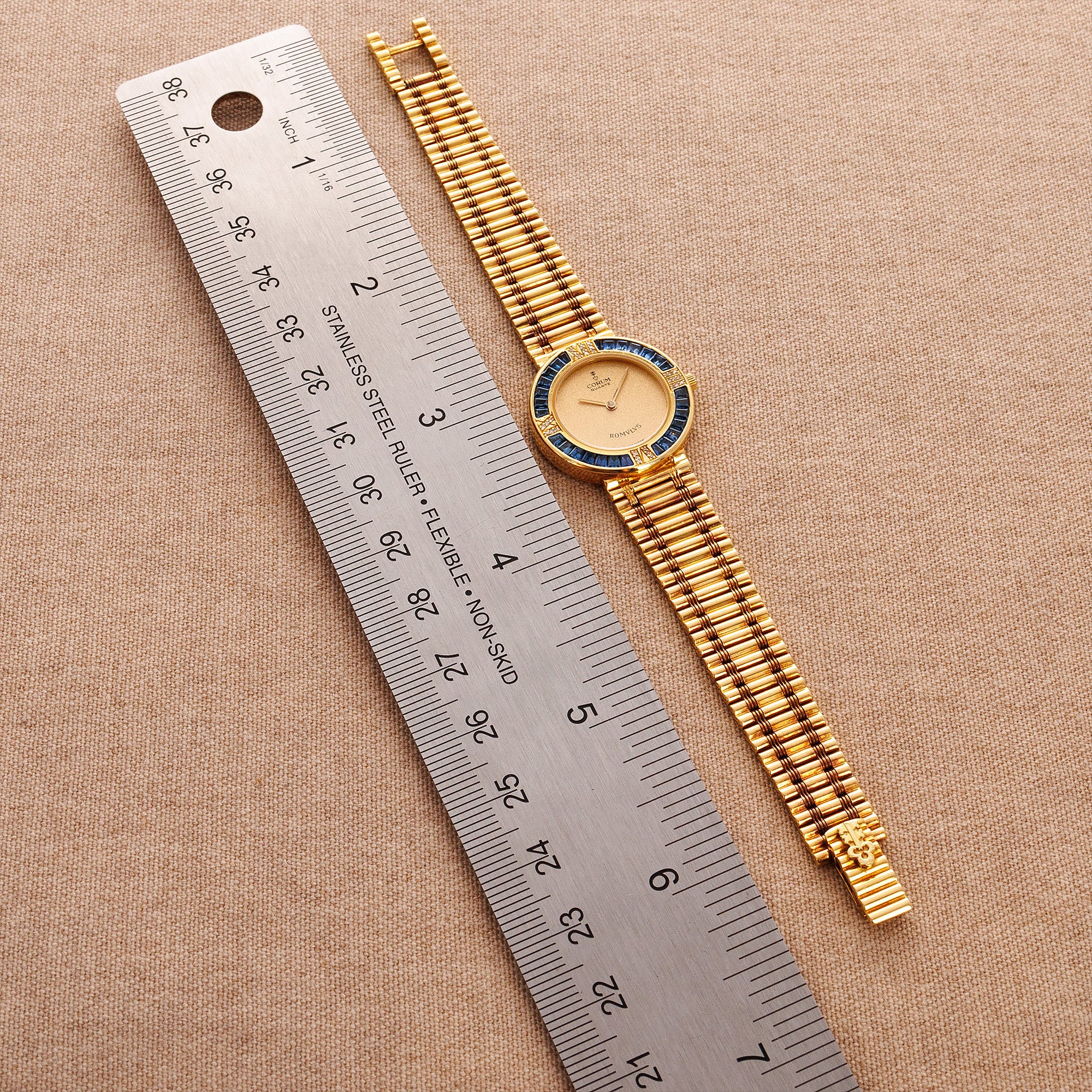 Corum Yellow Gold Romulus Bamboo Watch with Sapphires - Image 3