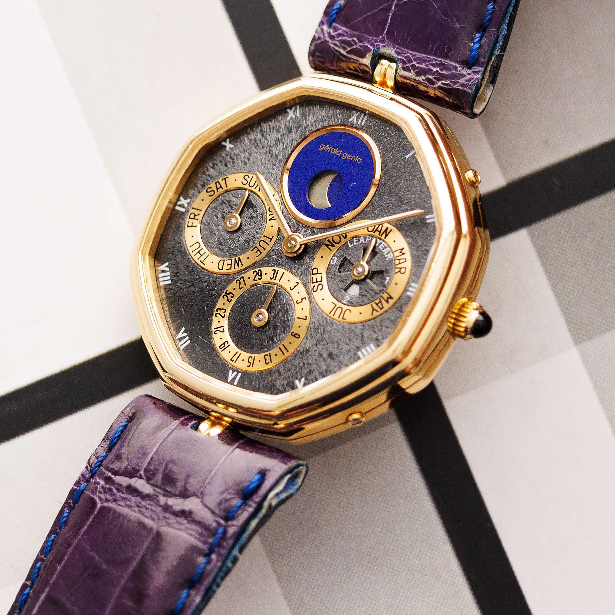 Gerald Genta Yellow Gold Octo Perpetual with Obsidian and Lapis Dial Ref. 2840.4 - Image 2