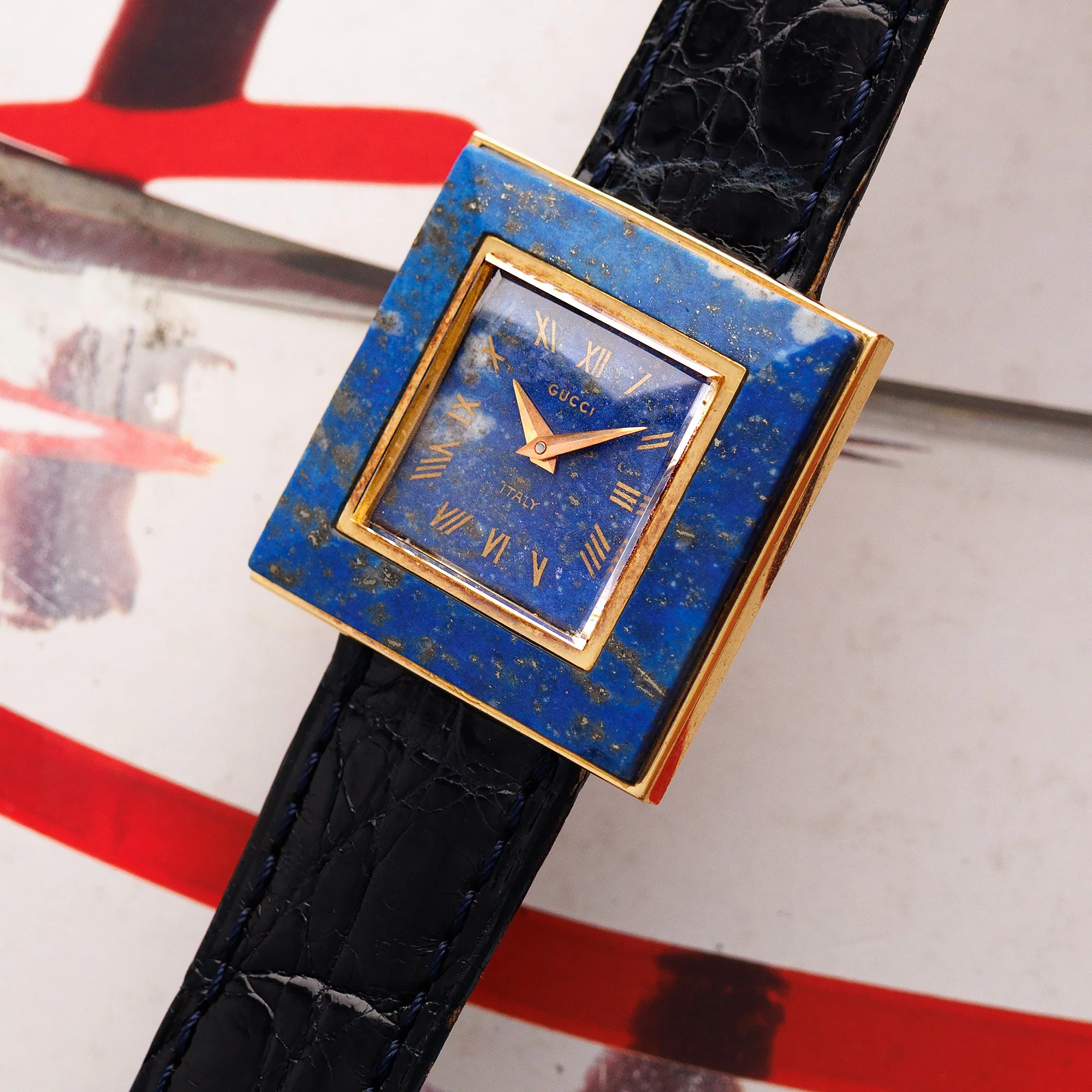 Gucci Yellow Gold and Lapis Square Watch - Image 2