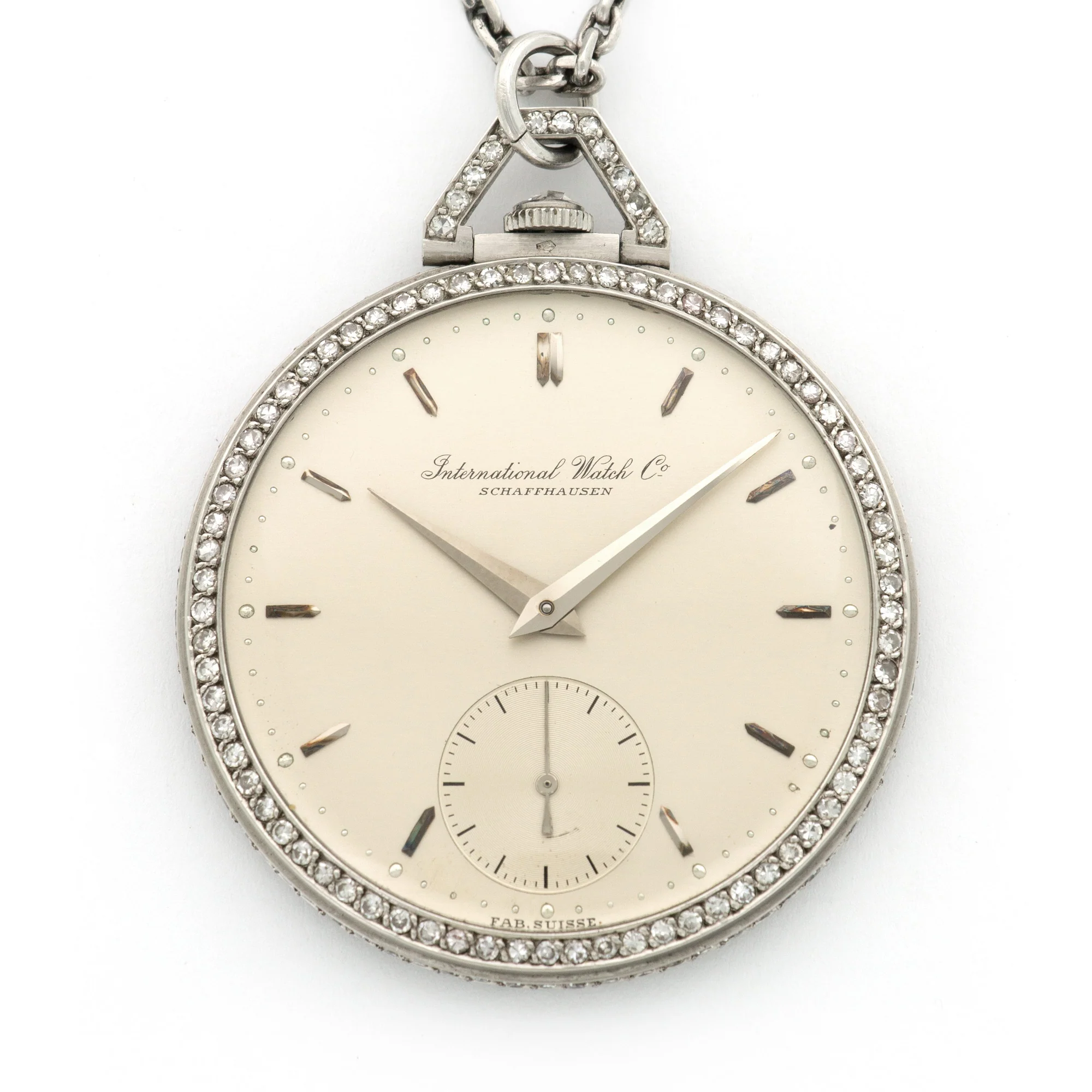 IWC Platinum Diamond Pocket Watch with Original Box and Papers