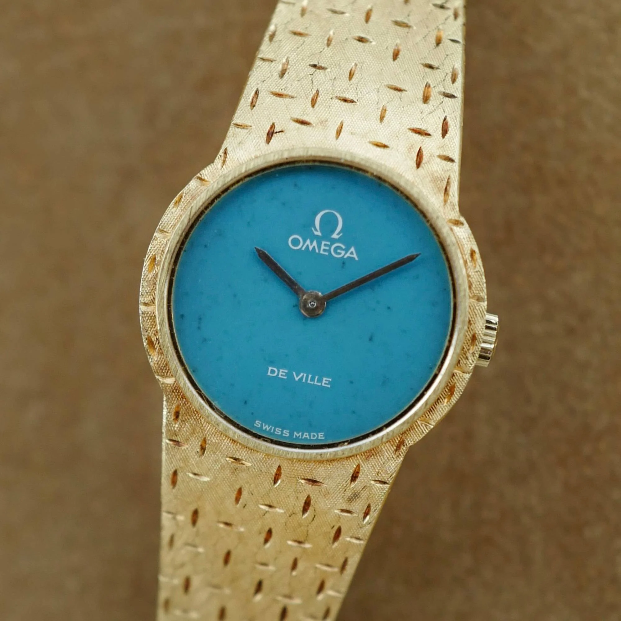 Omega Yellow Gold DeVille Watch Ref. 7257 with Turquoise Dial - Image 2