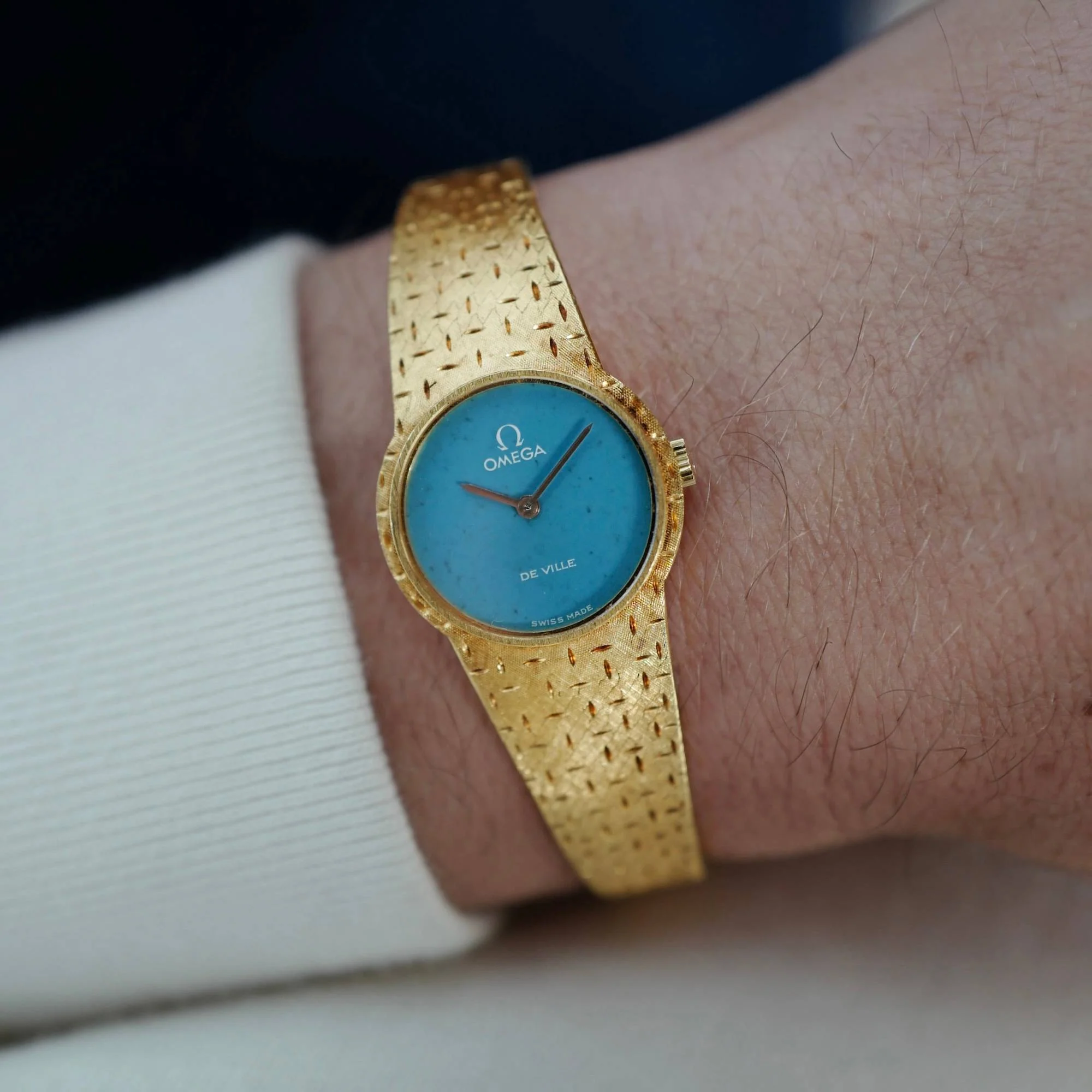 Omega Yellow Gold DeVille Watch Ref. 7257 with Turquoise Dial - Image 3