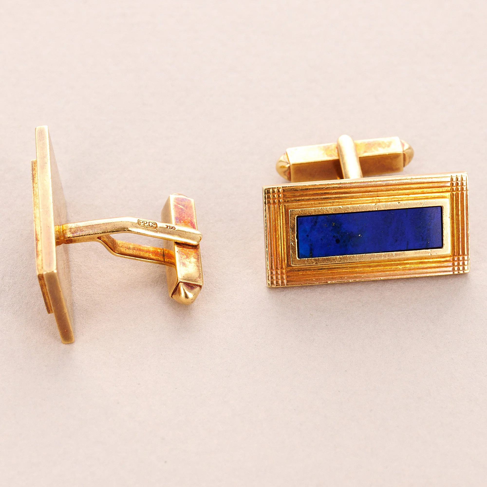 Patek Philippe 18K Yellow Gold Lapis Cufflinks, 1960s (Objet) - Image 3