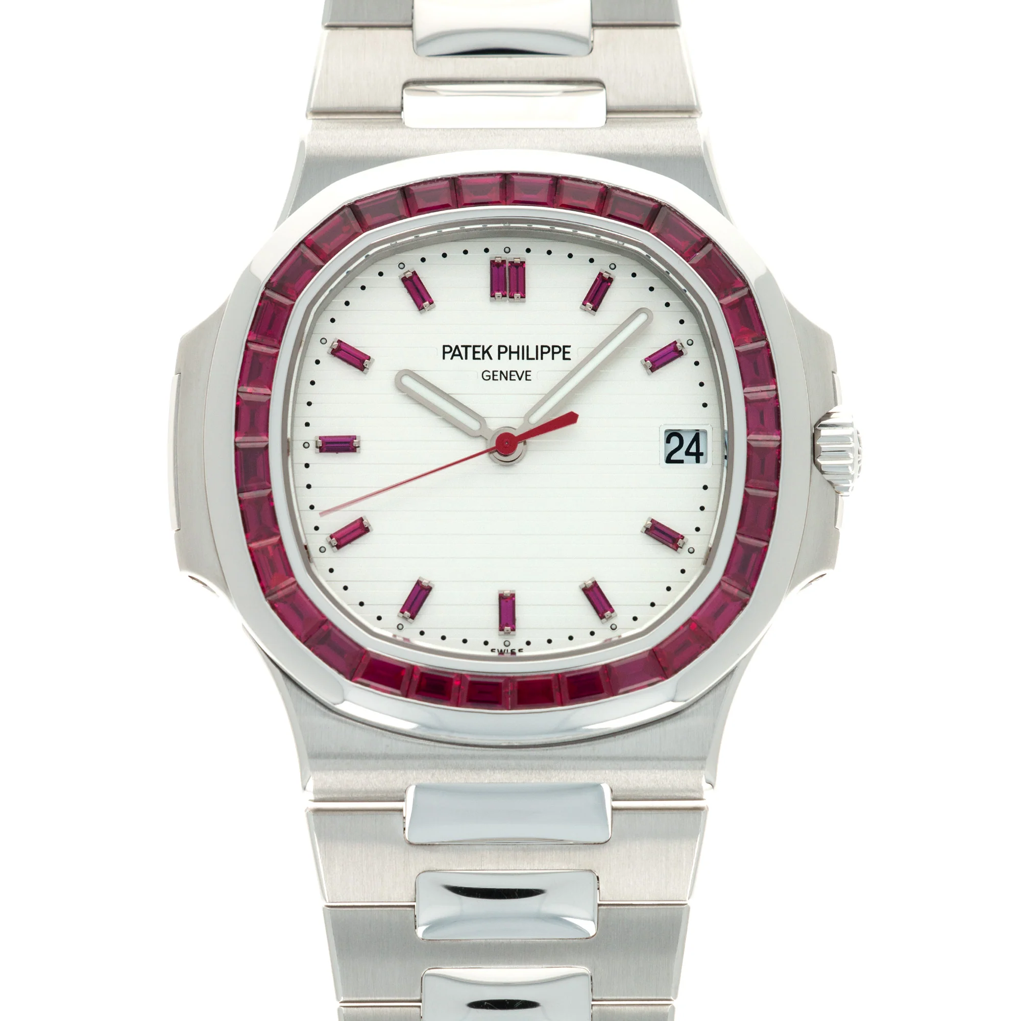Patek Philippe Platinum Nautilus with Baguette Ruby Bezel Ref. 5711