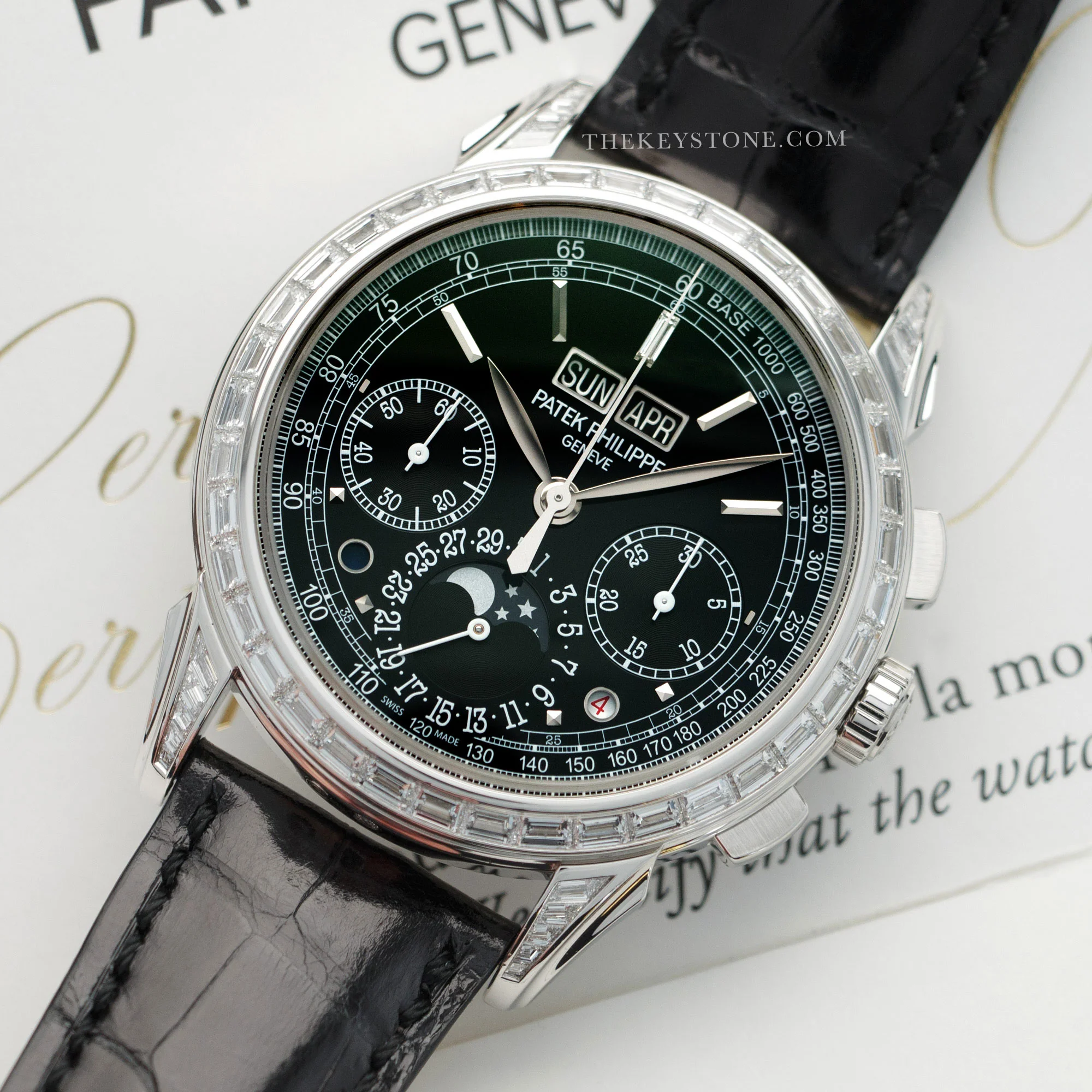 Patek Philippe Platinum Perpetual Calendar Chrono Baguette Diamond Watch Ref. 5271 - Image 2