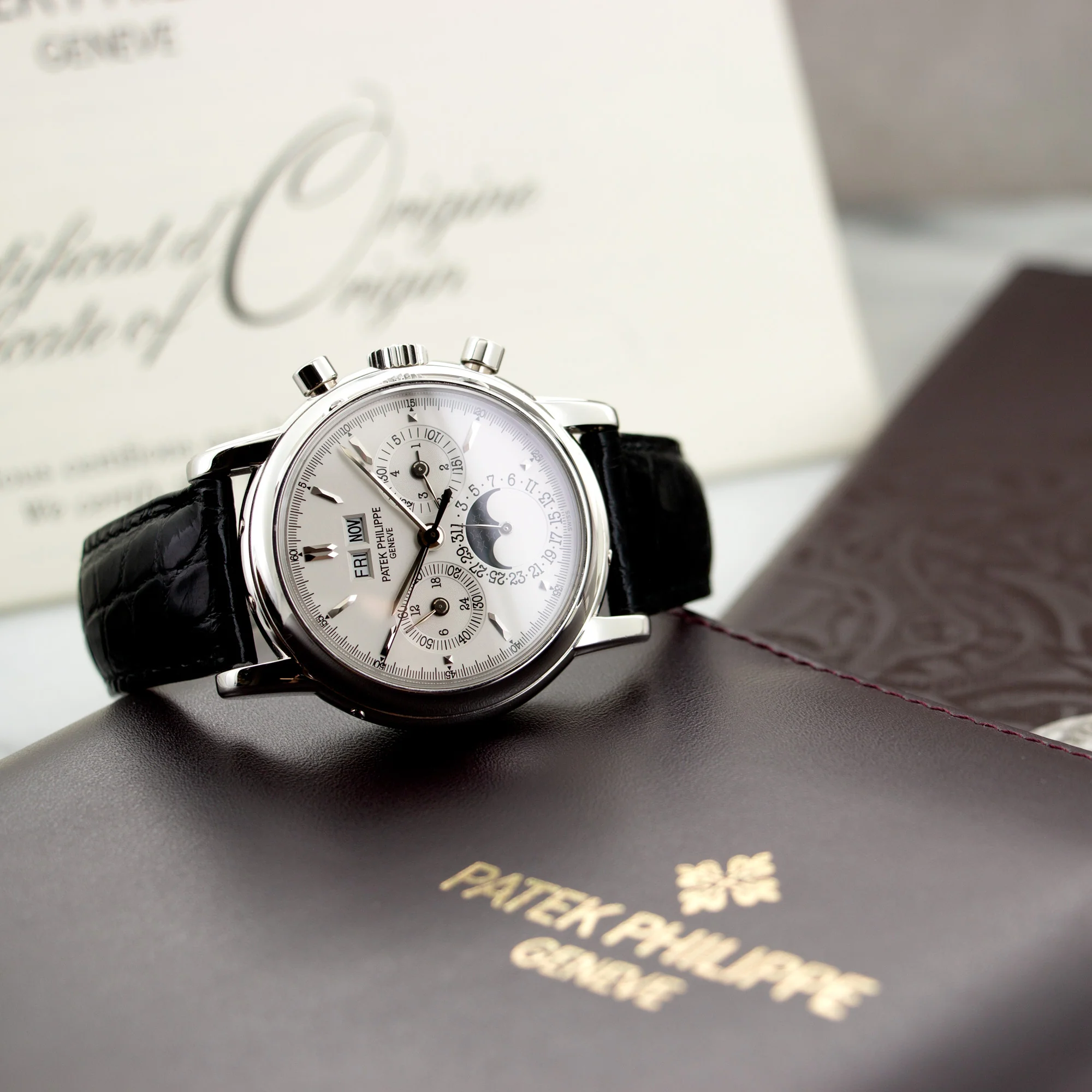Patek Philippe Platinum Perpetual Calendar Chrono Watch Ref. 3970 - Image 6