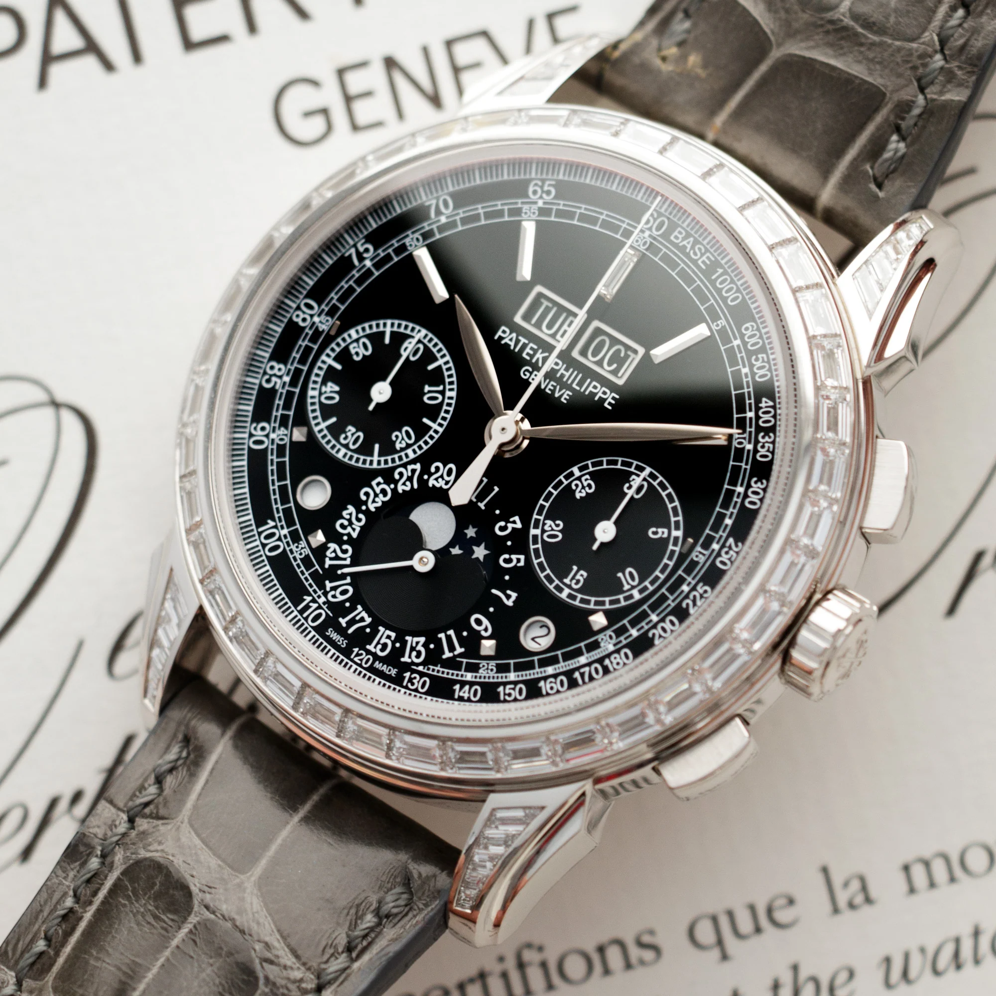 Patek Philippe Platinum Perpetual Calendar Chronograph Diamond Watch Ref. 5271 - Image 2