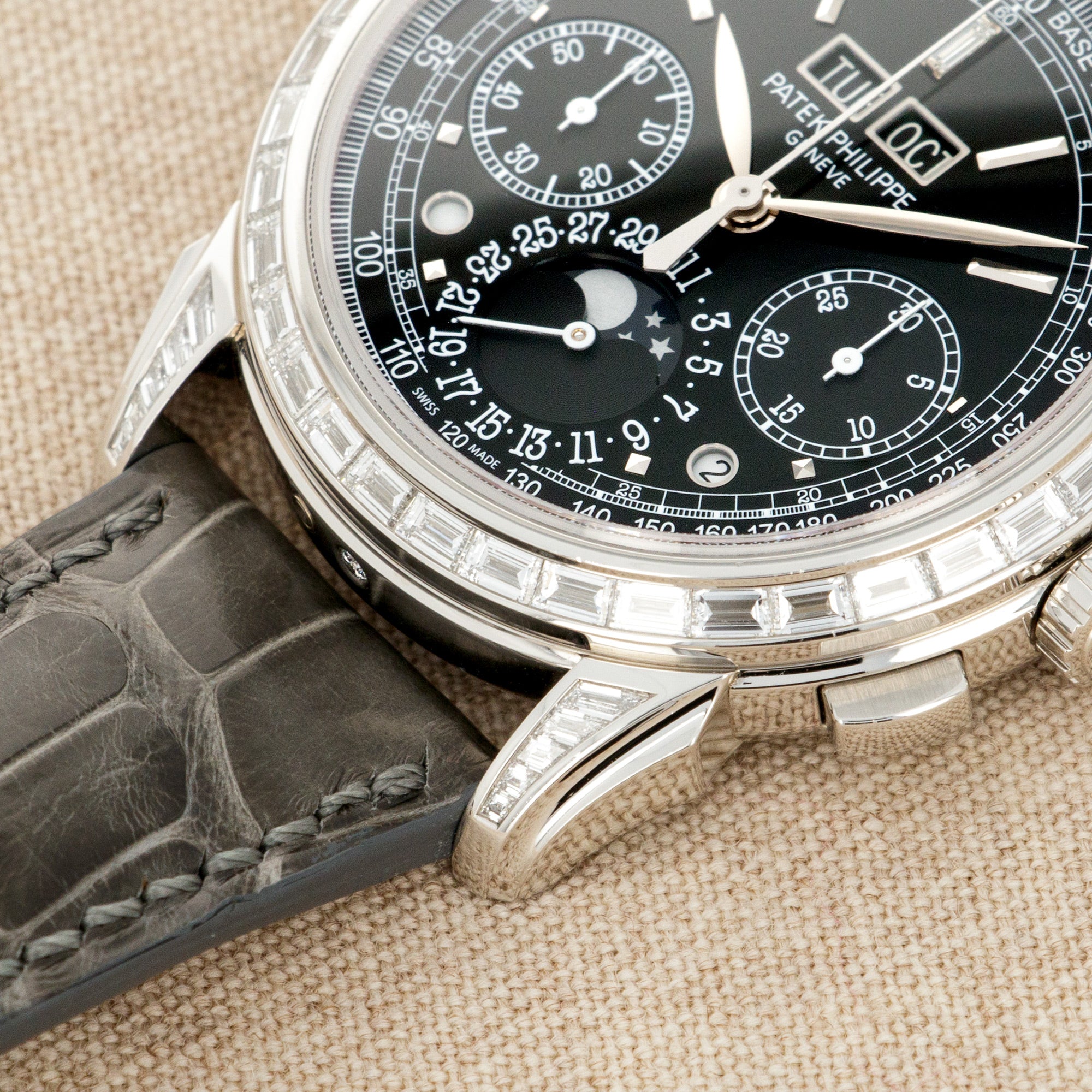 Patek Philippe Platinum Perpetual Calendar Chronograph Diamond Watch Ref. 5271 - Image 4
