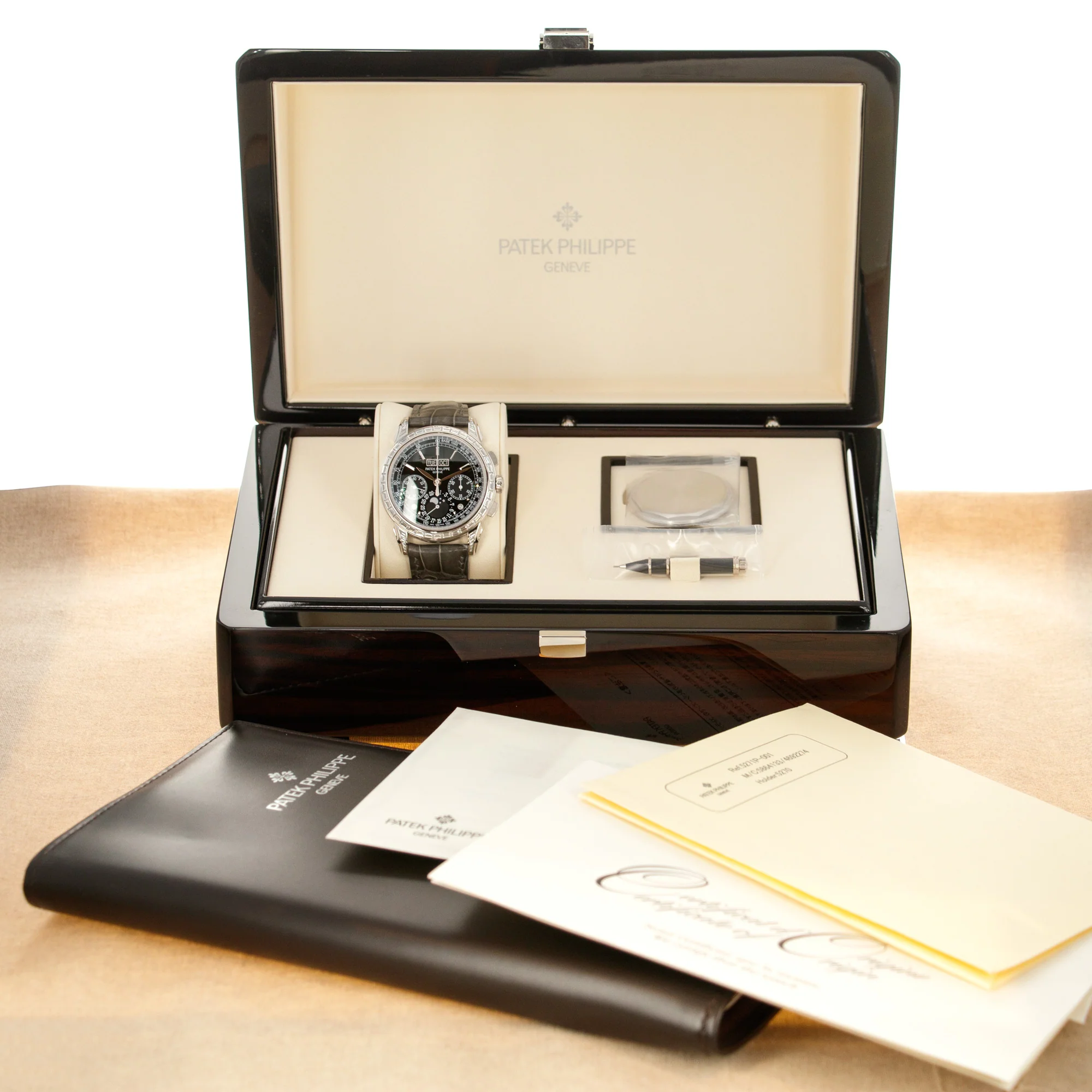 Patek Philippe Platinum Perpetual Calendar Chronograph Diamond Watch Ref. 5271 - Image 9