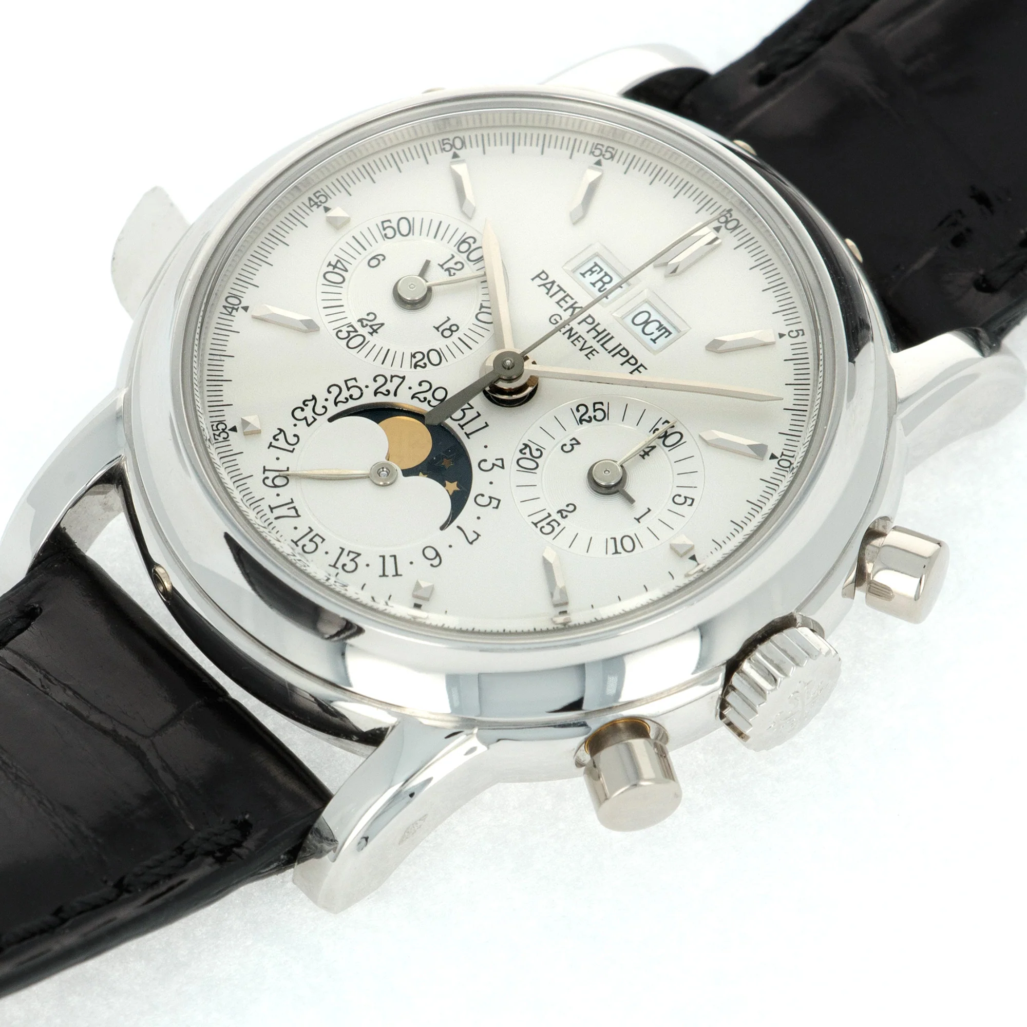 Patek Philippe Platinum Perpetual Calendar Chronograph Watch Ref. 3970 - Image 4