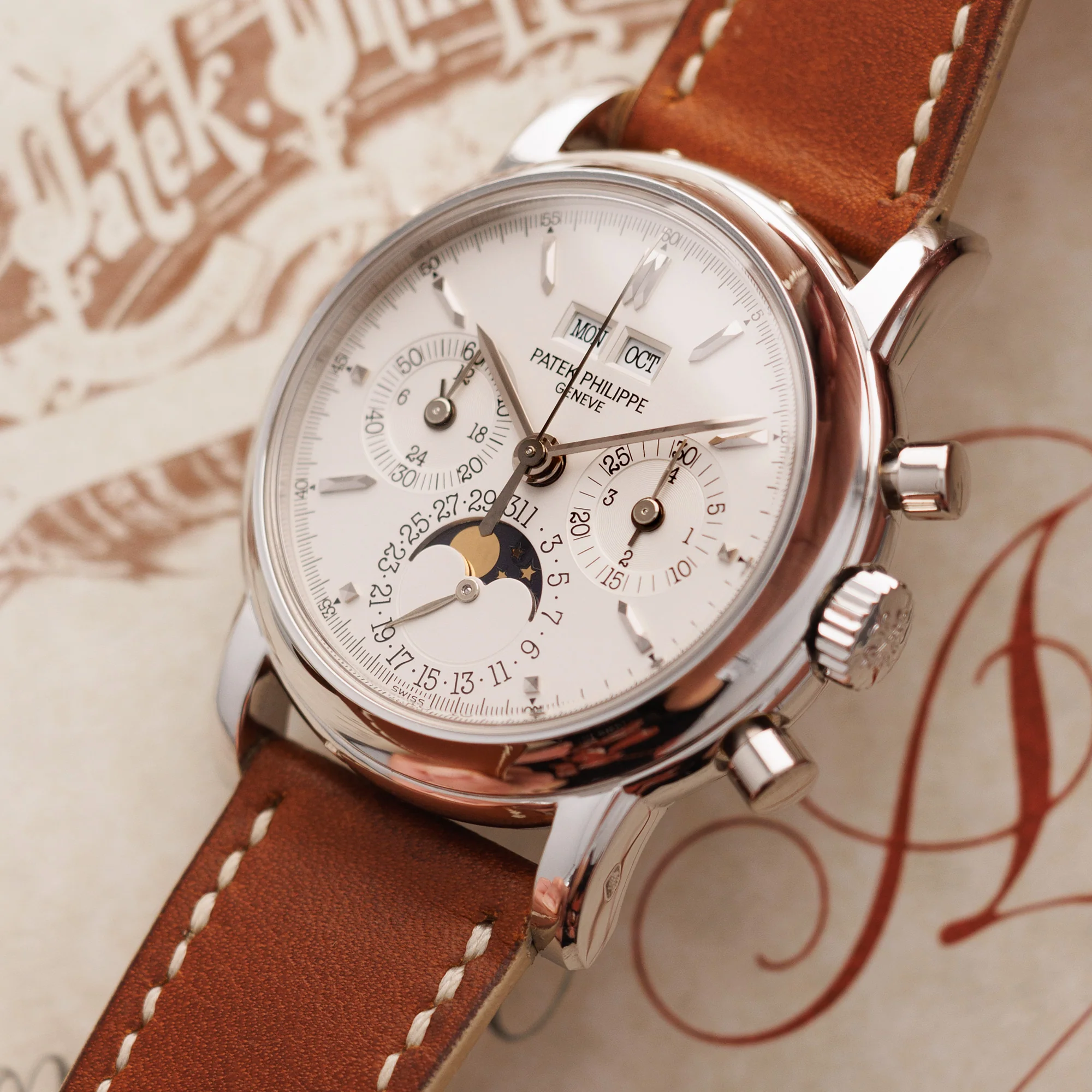 Patek Philippe Platinum Perpetual Calendar Chronograph Watch Ref. 3970 - Image 2