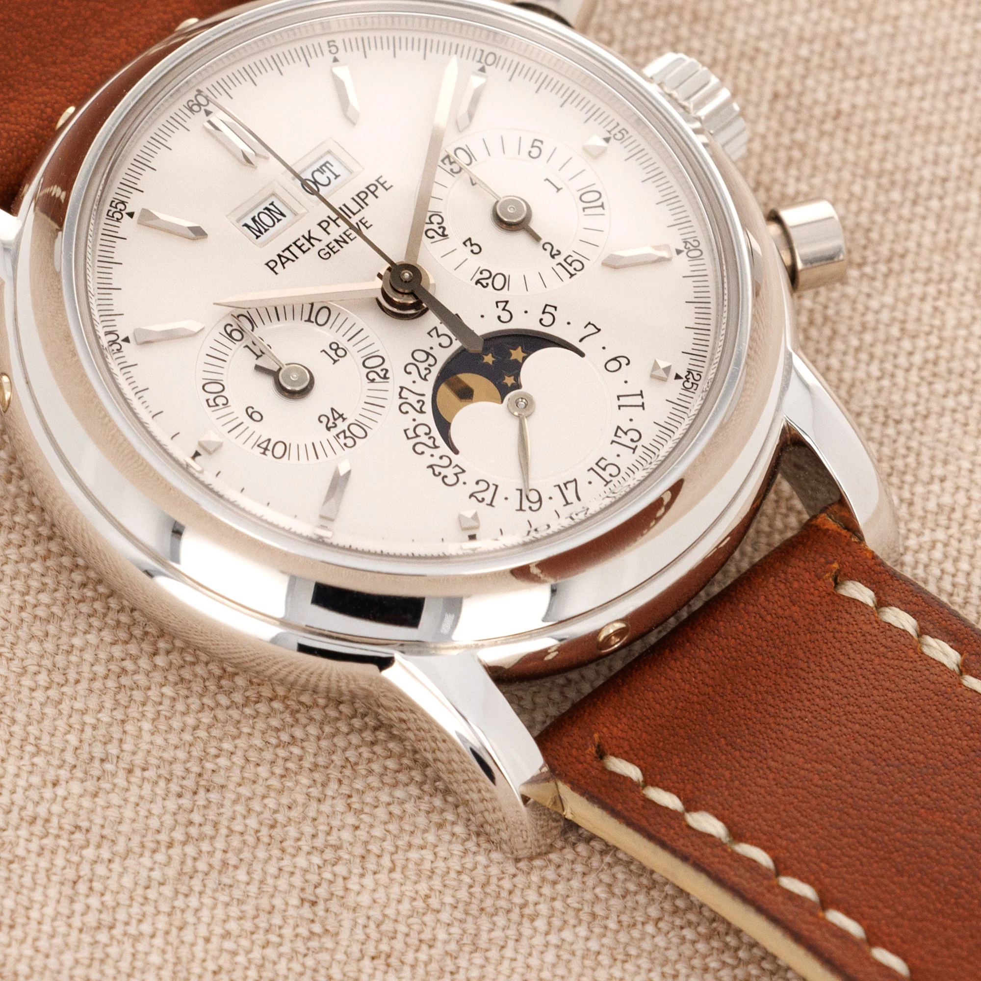 Patek Philippe Platinum Perpetual Calendar Chronograph Watch Ref. 3970 - Image 3