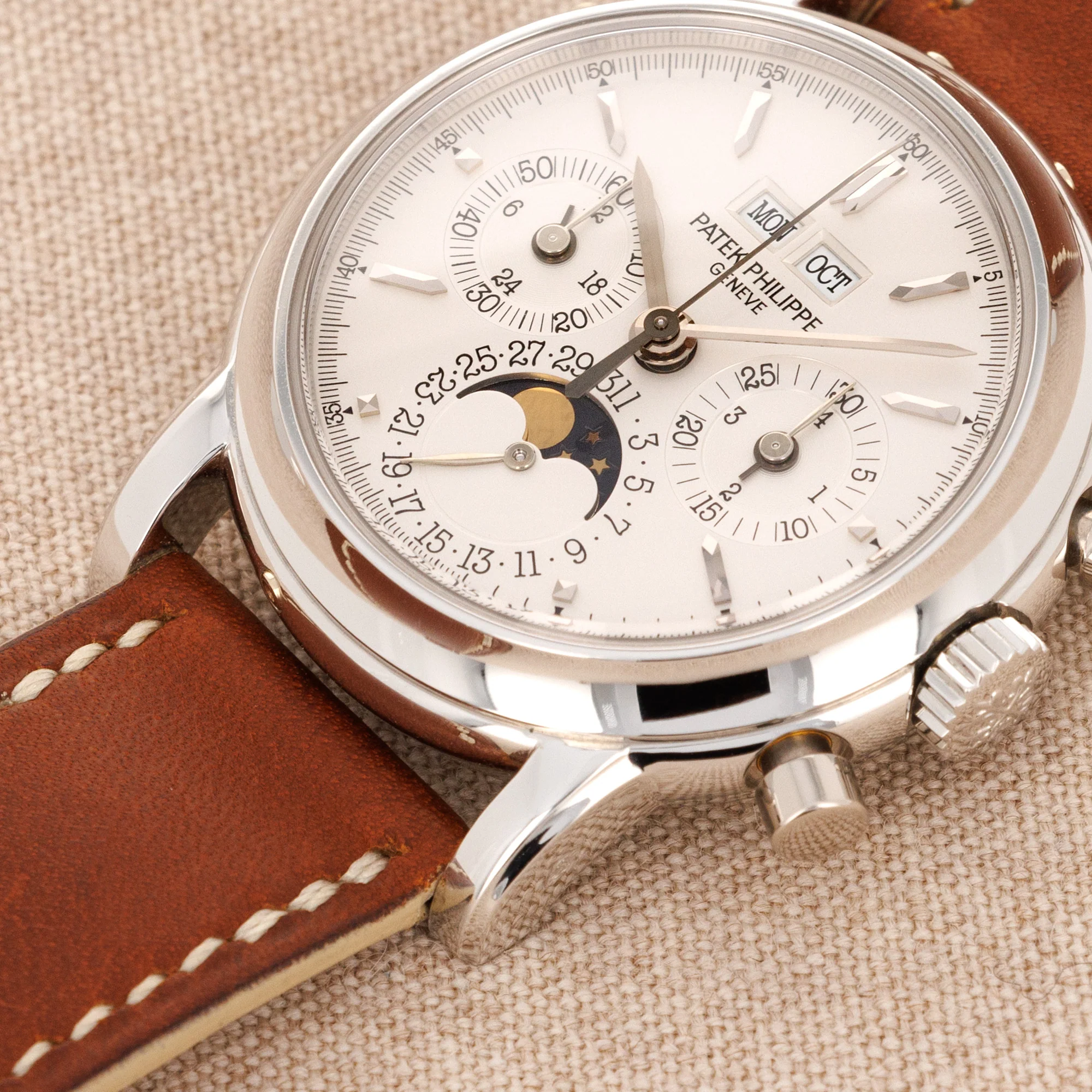 Patek Philippe Platinum Perpetual Calendar Chronograph Watch Ref. 3970 - Image 4