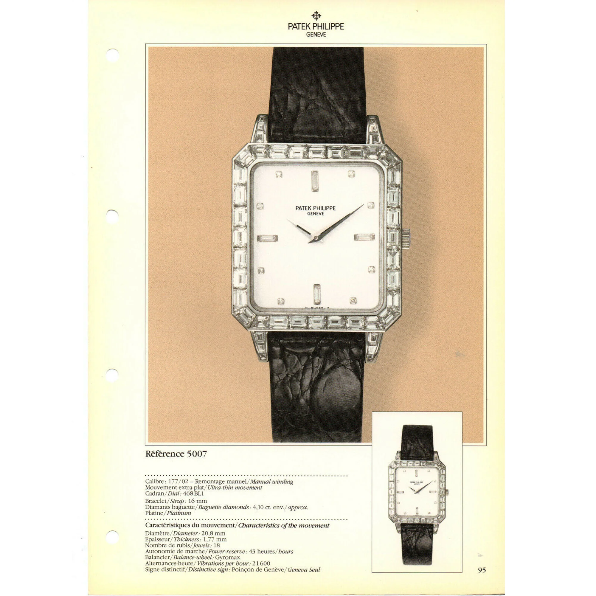 Patek Philippe Rectangular Platinum & Baguette Diamond Watch Ref. 5007 - Image 7