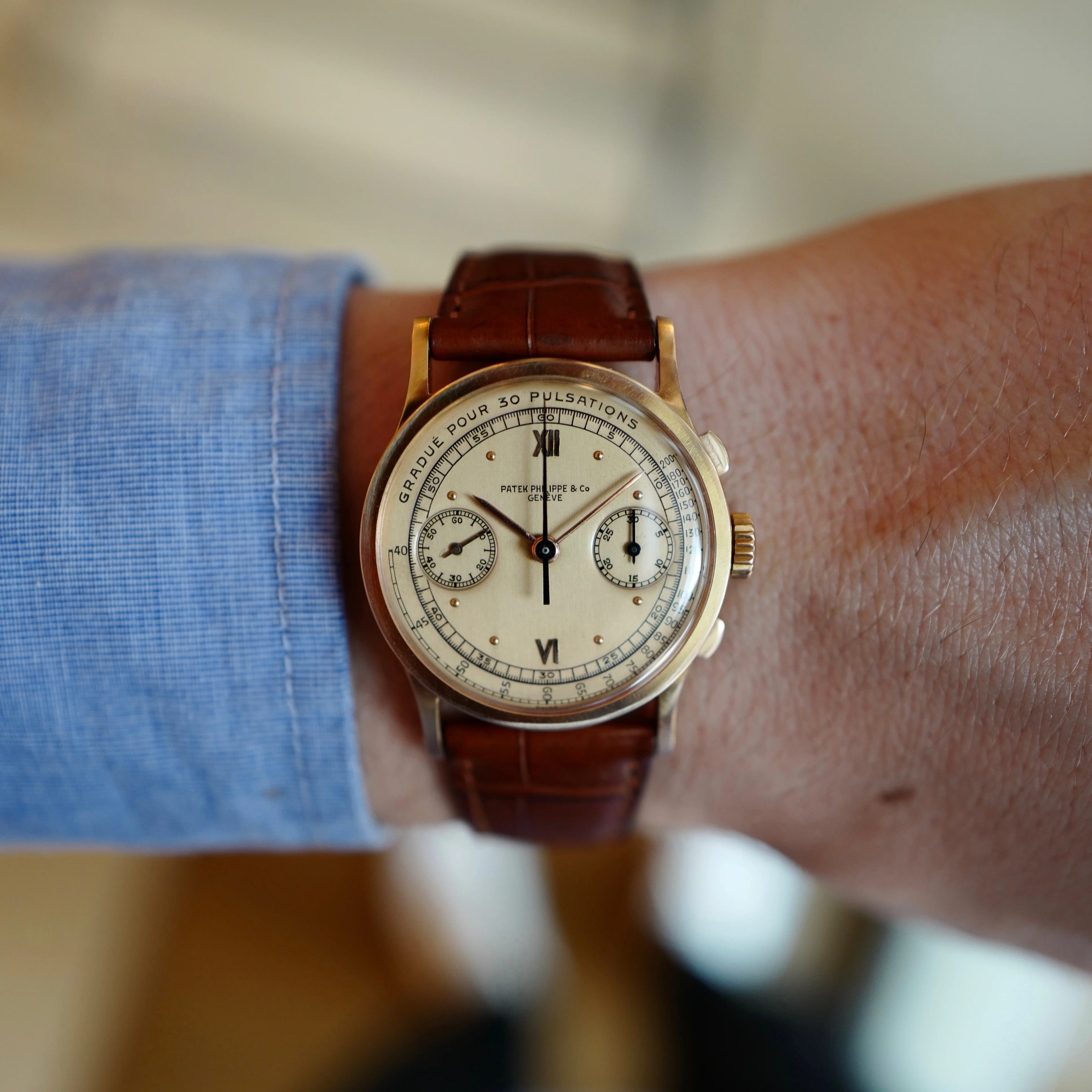 Patek Philippe Rose Gold Chronograph Pulsometer Scale Watch Ref. 533 - Image 8