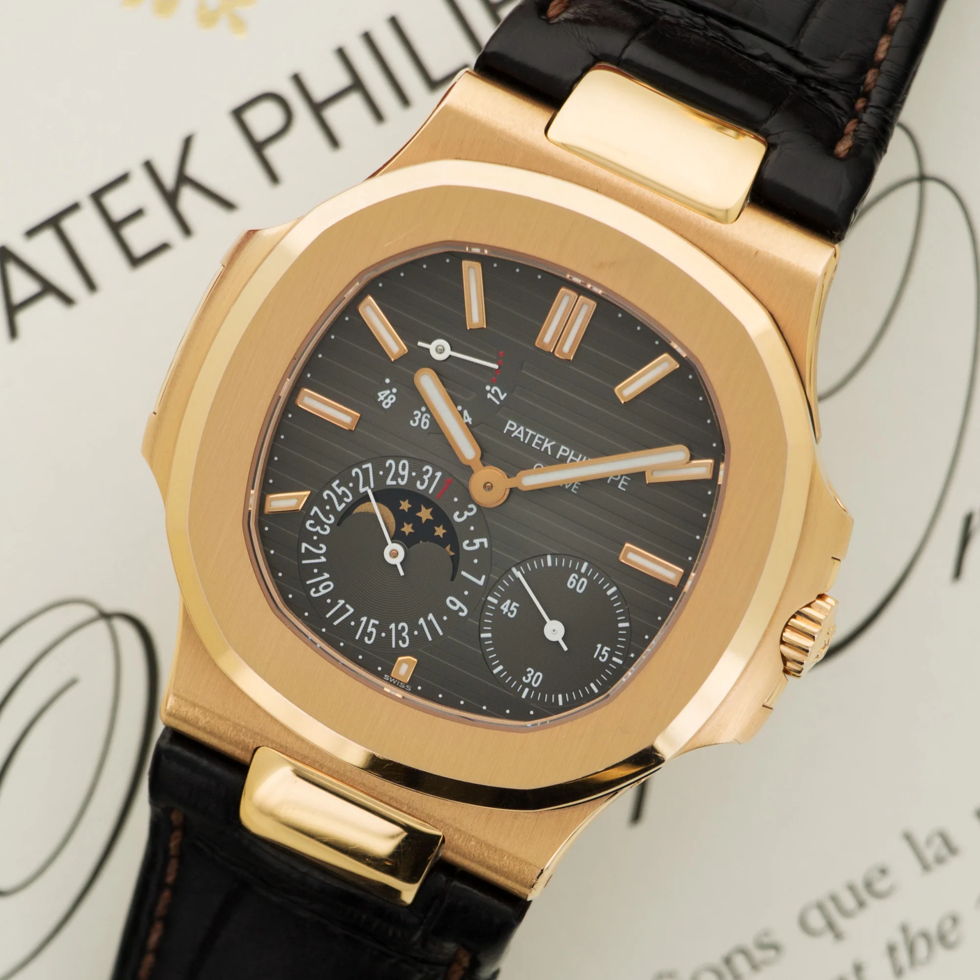 Patek Philippe Rose Gold Nautilus Moonphase Watch Ref. 5712 - Image 2
