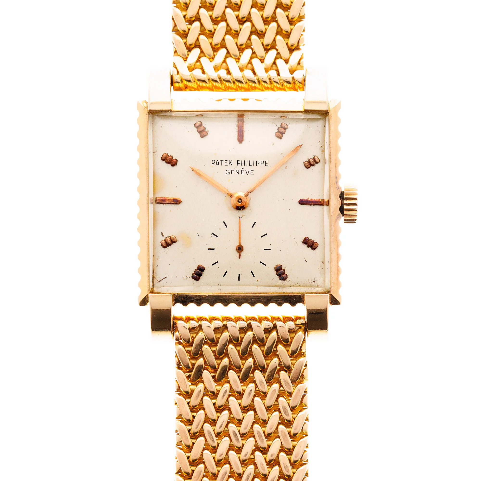 Patek Philippe Rose Gold Square Watch Ref. 2472 with Ribbed Fluted Case and Bracelet