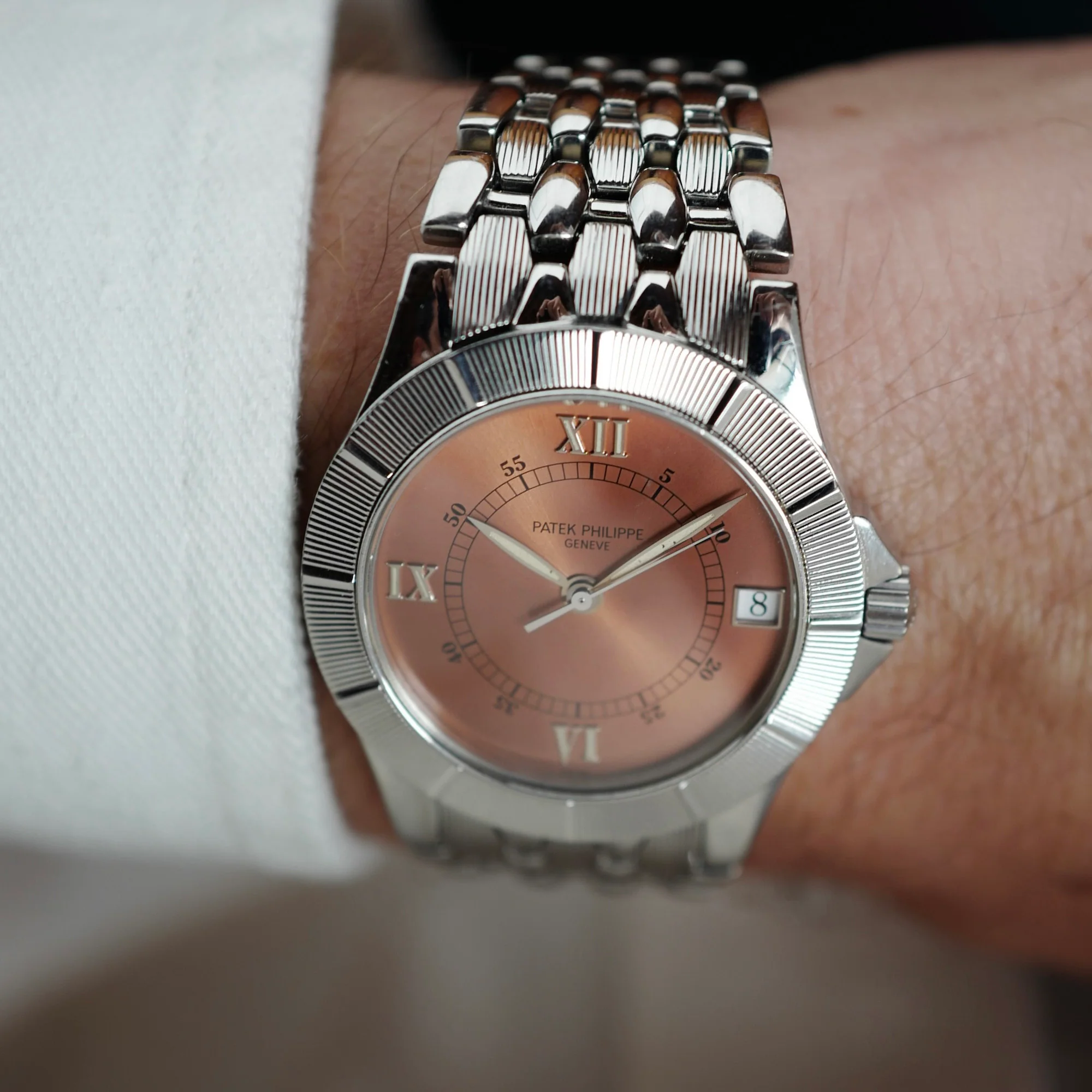 Patek Philippe Steel Neptune Watch Ref. 5080 with Salmon Dial - Image 5