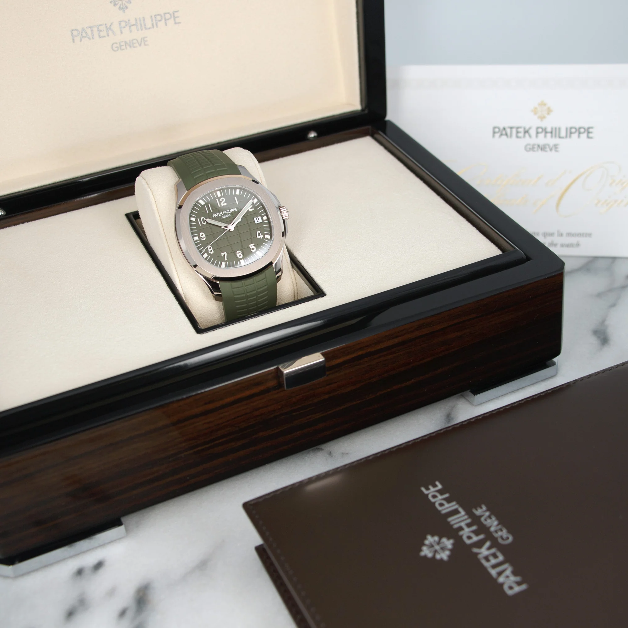 Patek Philippe White Gold Aquanaut Khaki Green Watch Ref. 5168 - Image 6