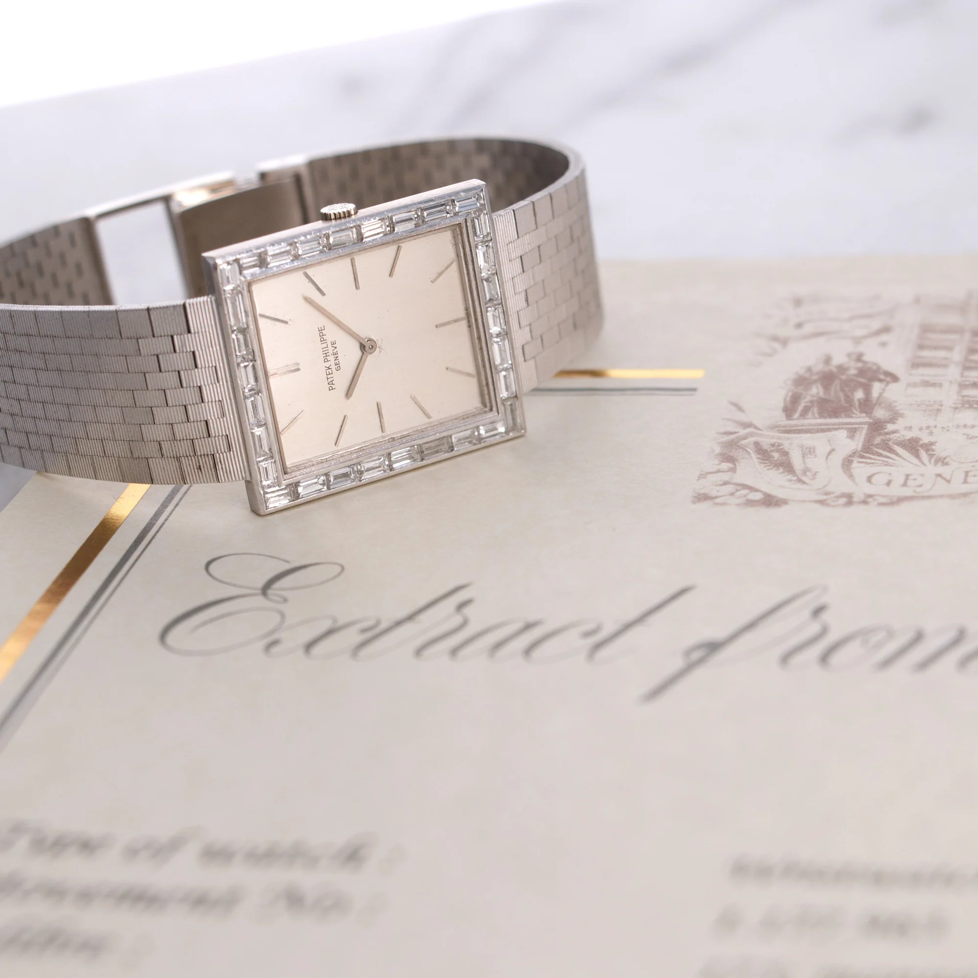 Patek Philippe White Gold Baguette Diamond Watch Ref. 3540 - Image 6