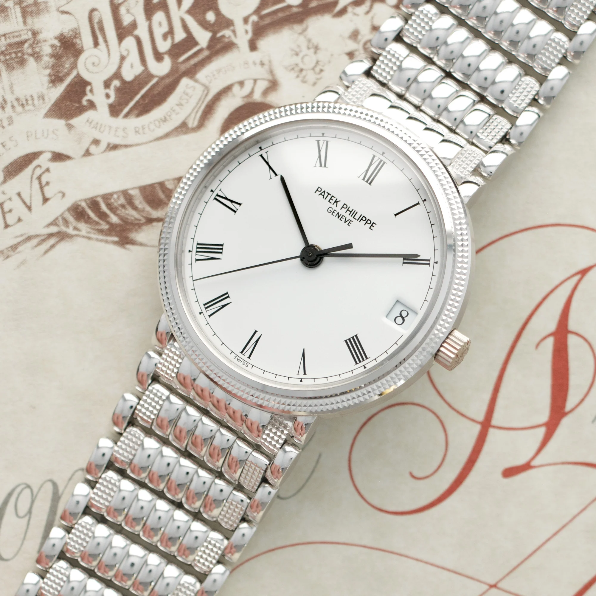 Patek Philippe White Gold Calatrava Watch Ref. 3802 with Unusual Bracelet - Image 2