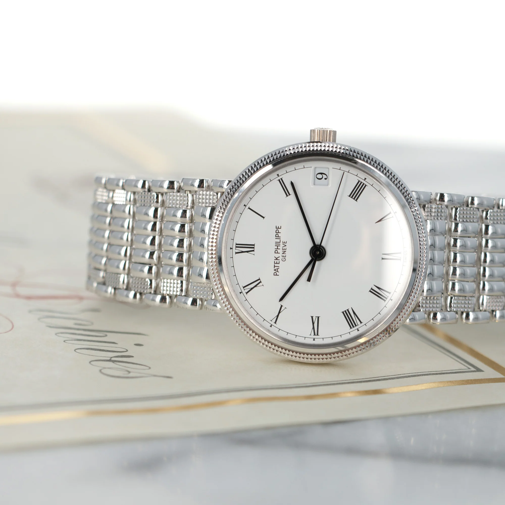 Patek Philippe White Gold Calatrava Watch Ref. 3802 with Unusual Bracelet - Image 5