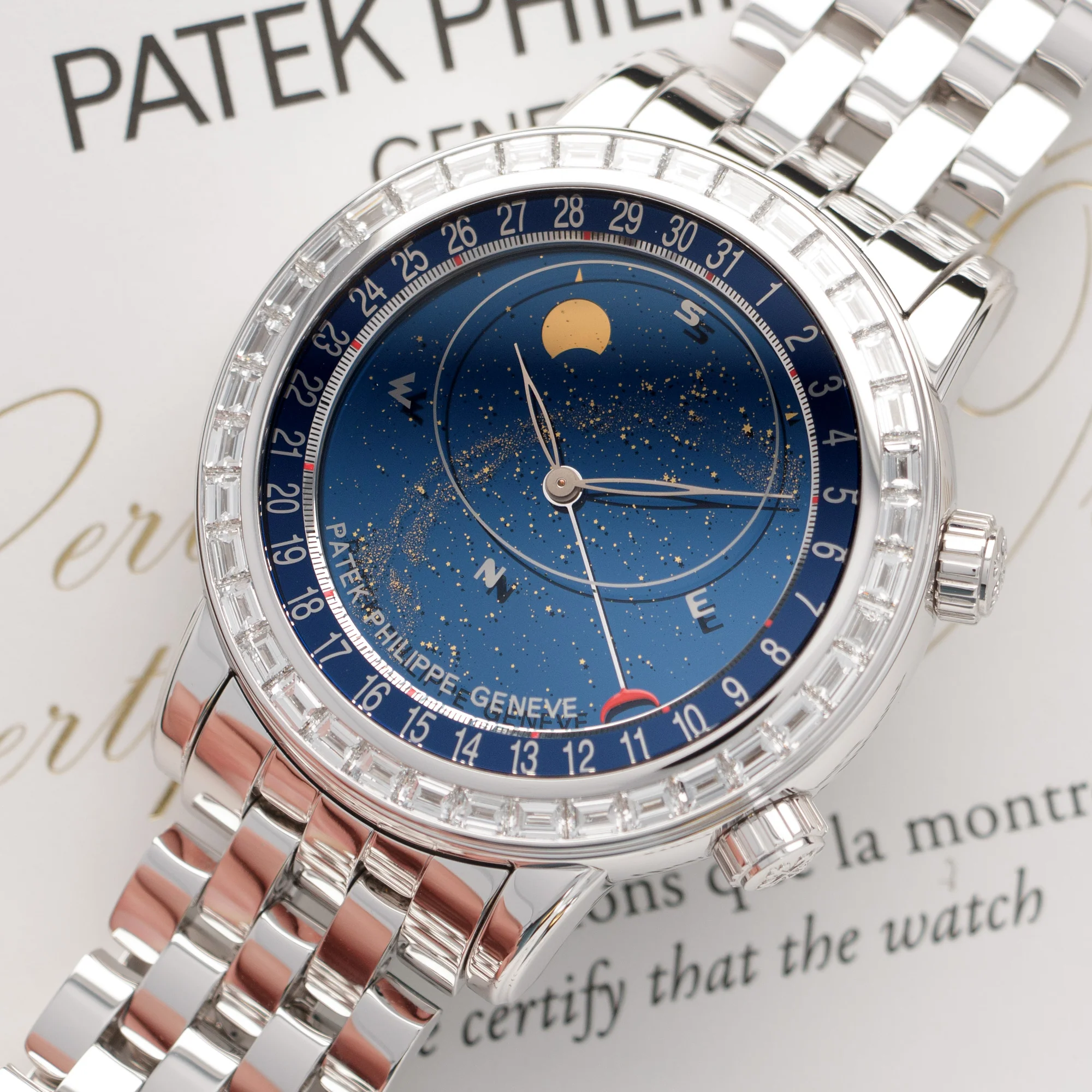 Patek Philippe White Gold Celestial Baguette Diamond Watch Ref. 6104 - Image 2