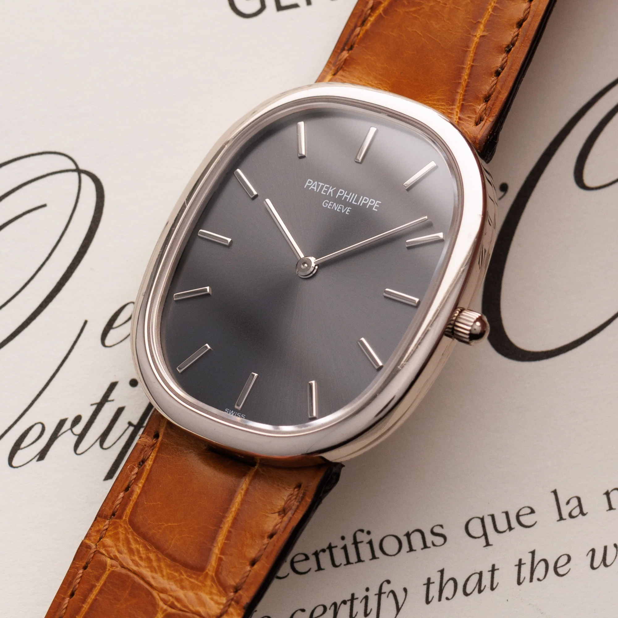 Patek Philippe White Gold Ellipse Automatic Watch Ref. 3738 with Anthracite Dial - Image 2