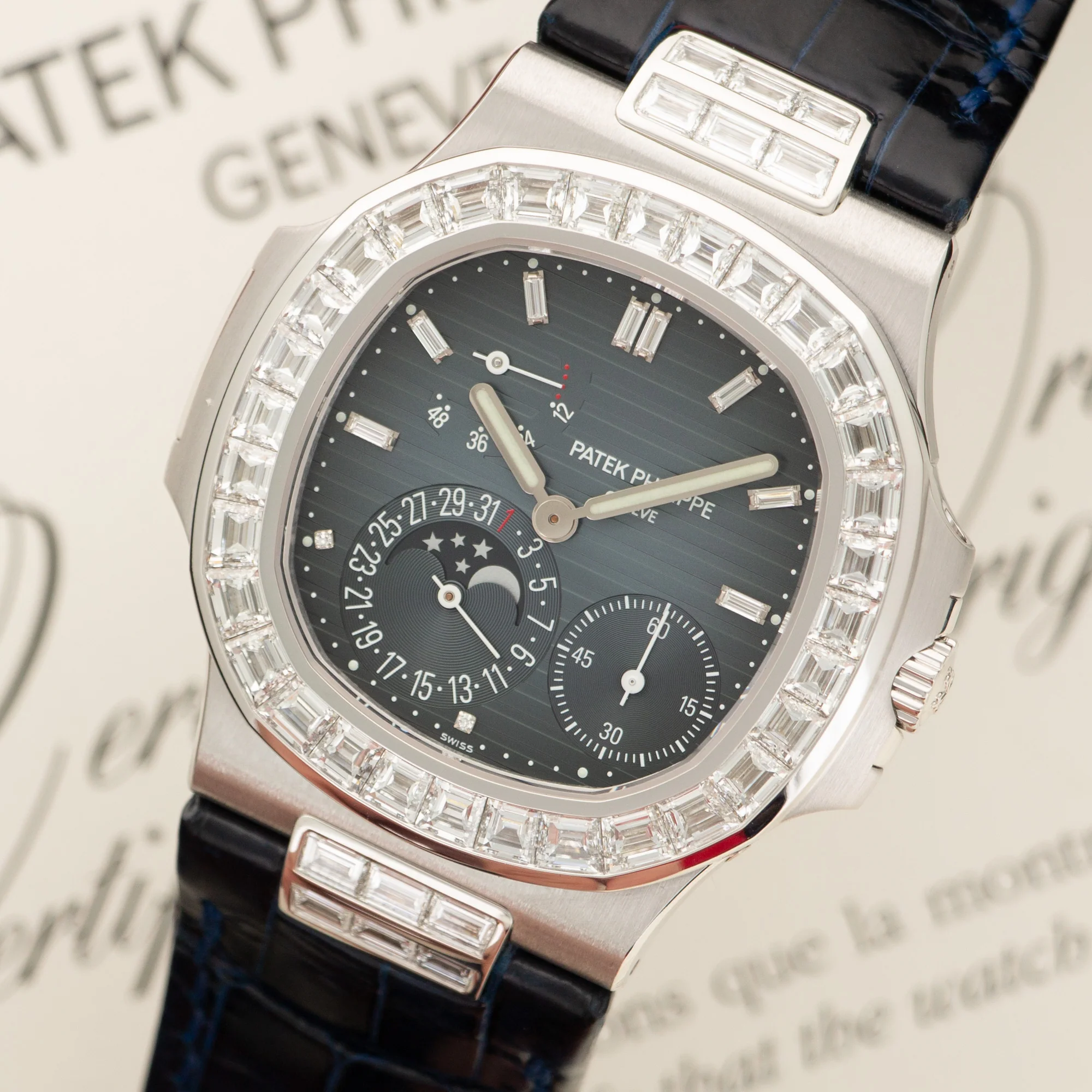 Patek Philippe White Gold Nautilus Baguette Diamond Watch Ref. 5724 - Image 2