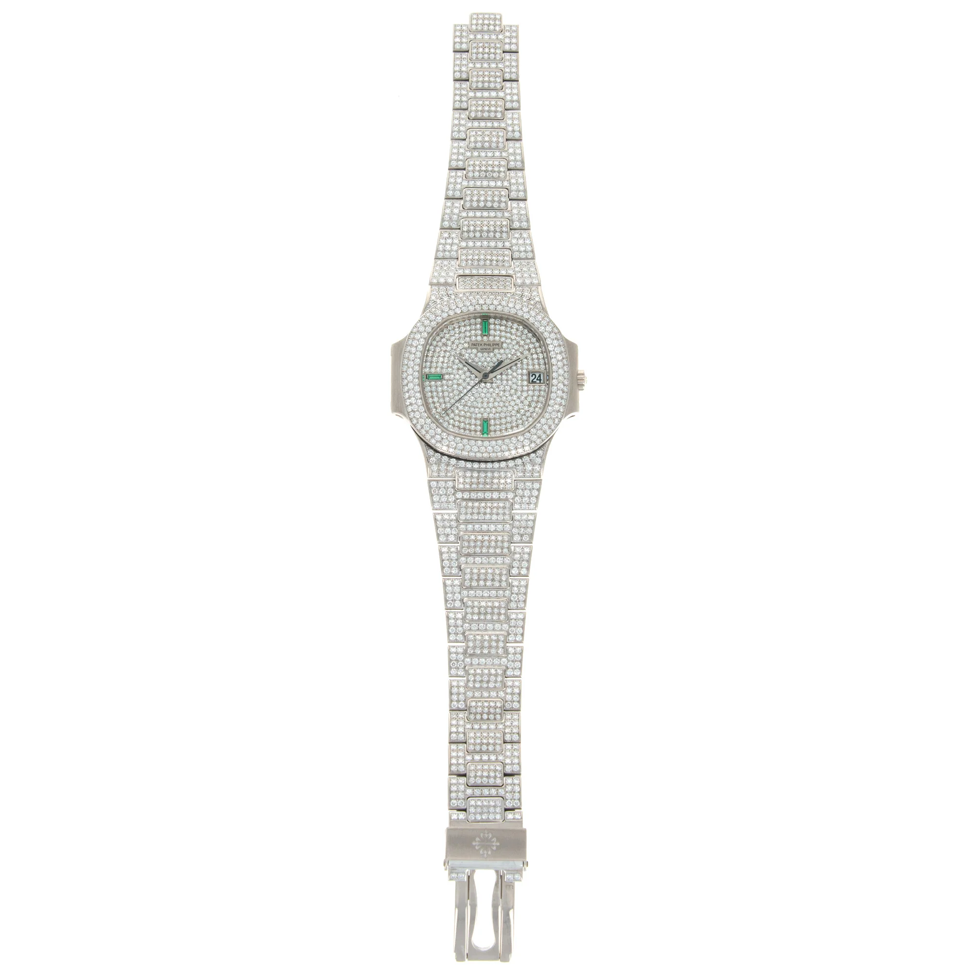 Patek Philippe White Gold Nautilus Diamond Emerald Watch Ref. 3800 - Image 3