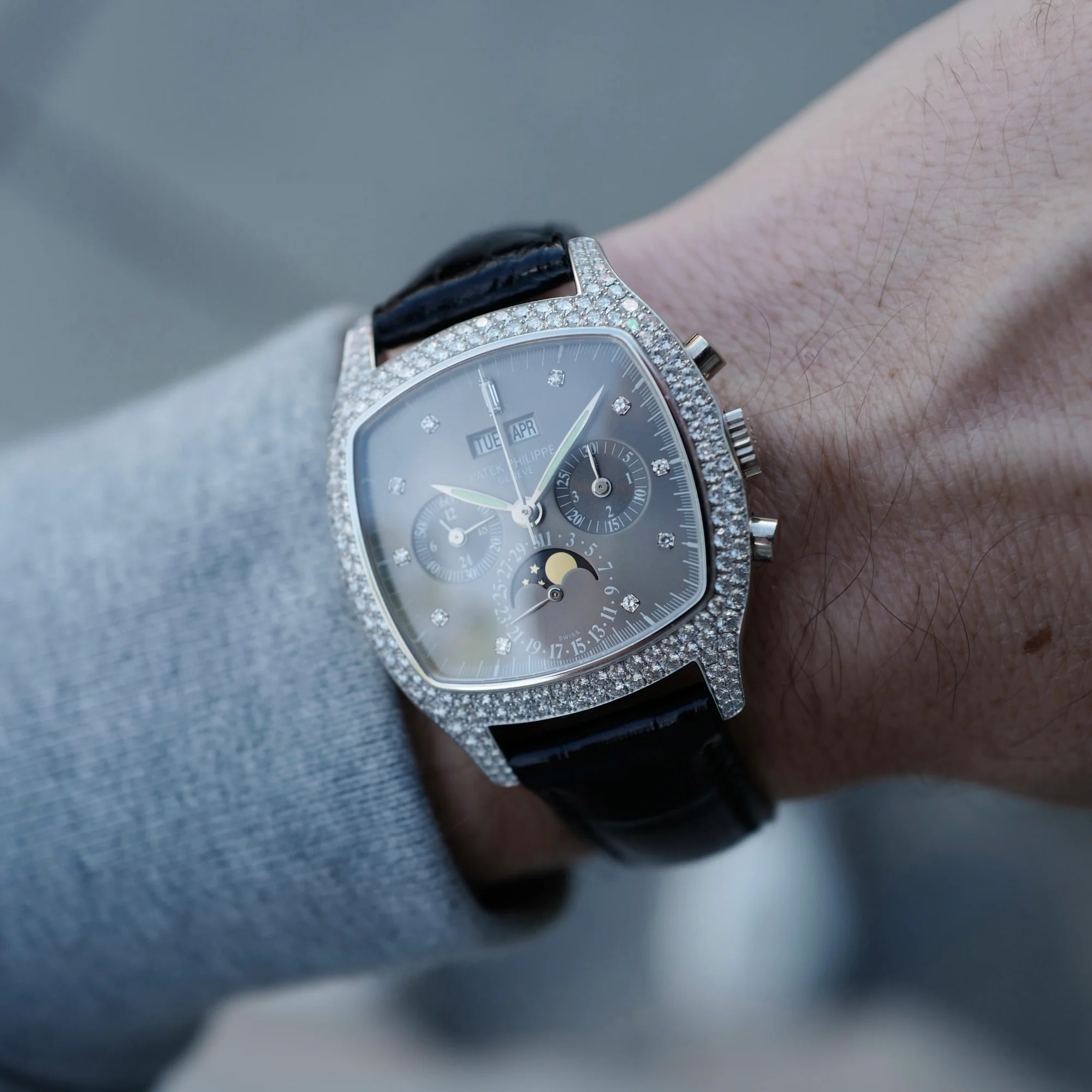 Patek Philippe White Gold Perpetual Calendar Chronograph Diamond Watch Ref. 5021, Likely Unique - Image 4
