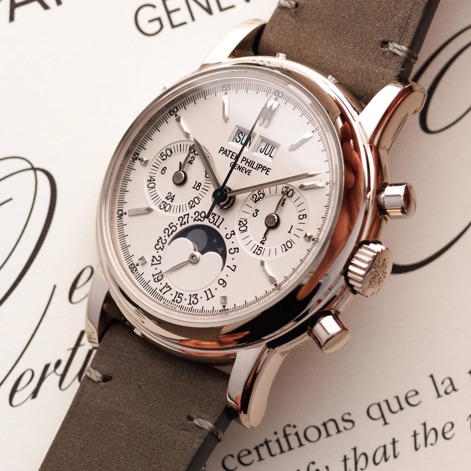 Patek Philippe White Gold Perpetual Calendar Chronograph Ref. 3970 - Image 2