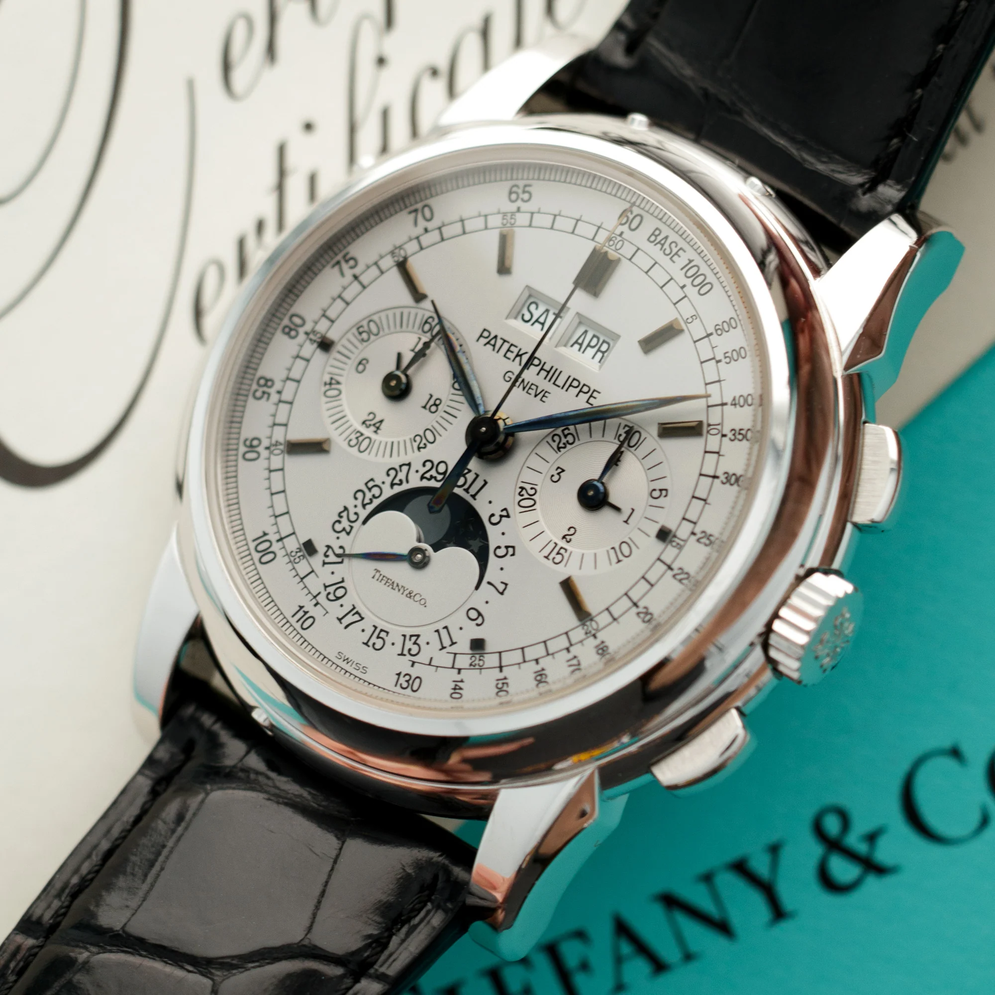 Patek Philippe White Gold Perpetual Calendar Tiffany & Co. Watch Ref. 5970 - Image 2