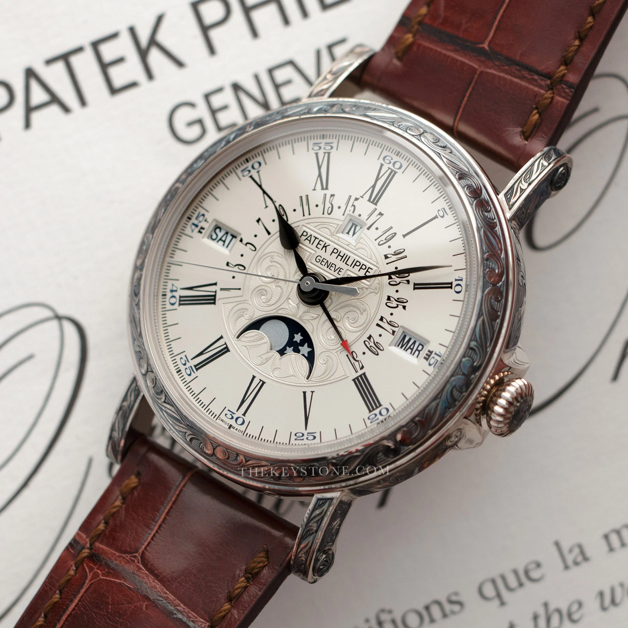 Patek Philippe White Gold Perpetual Hand-Engraved Watch Ref. 5160 - Image 2