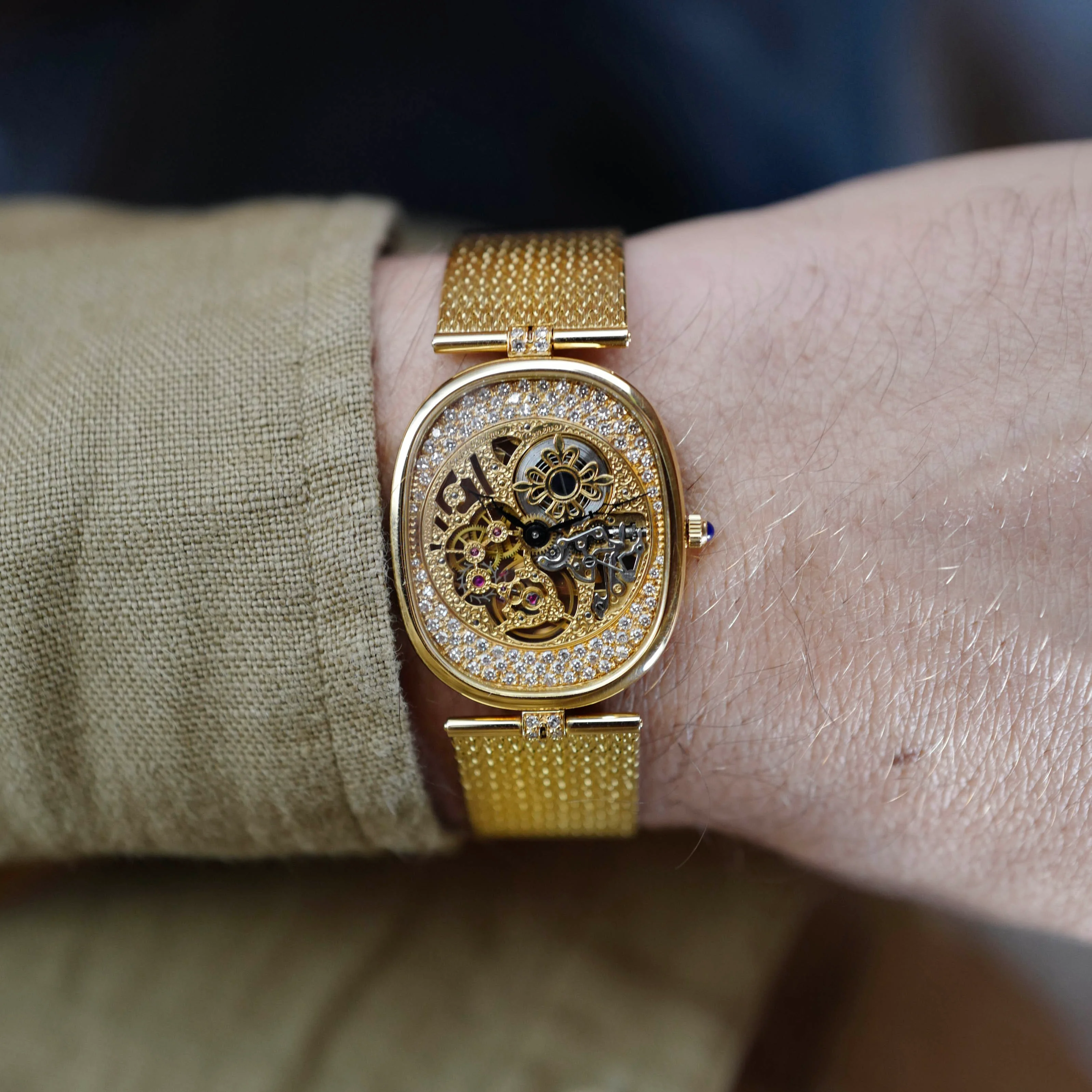 Patek Philippe Yellow Gold and Diamond Skeleton Watch Ref. 3881 - Image 5