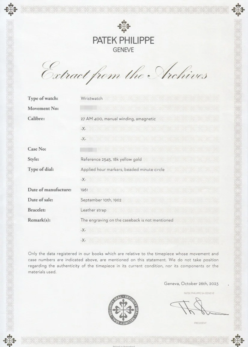 Patek Philippe Yellow Gold Calatrava Ref. 2545, Gifted by the Arab American Oil Company (ARAMCO) - Image 7