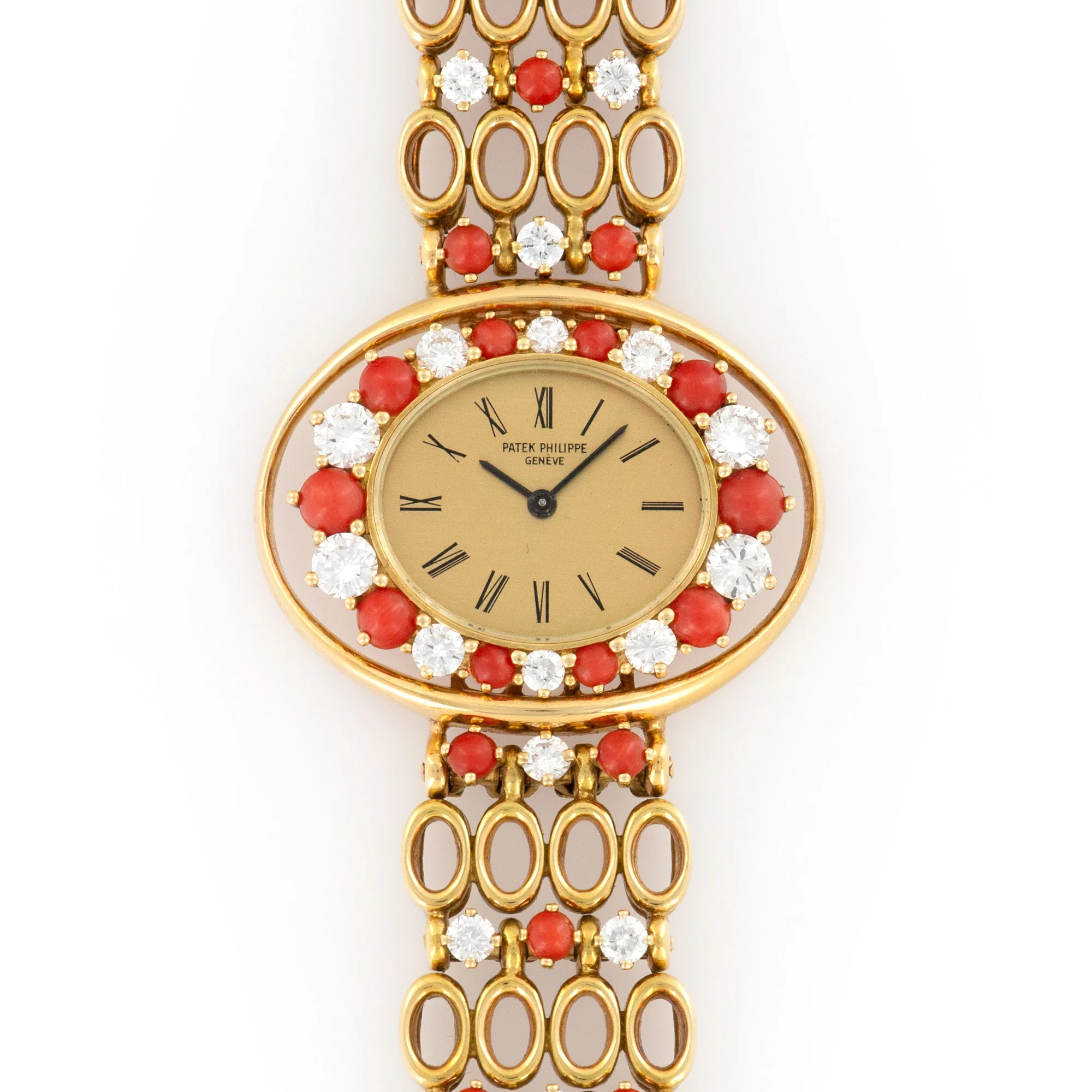 Patek Philippe Yellow Gold Diamond Coral Bracelet Watch Ref. 4195/1
