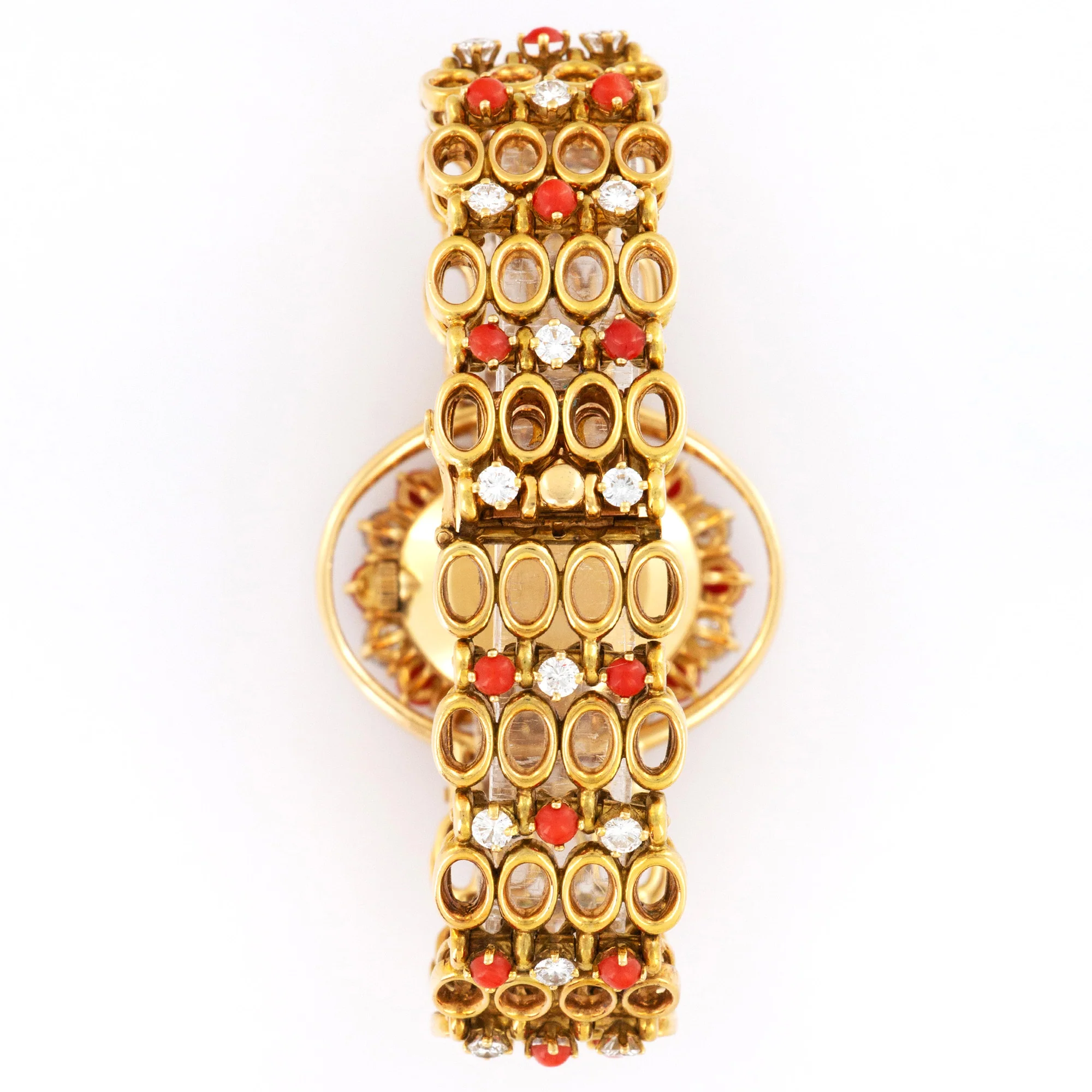 Patek Philippe Yellow Gold Diamond Coral Bracelet Watch Ref. 4195/1 - Image 5