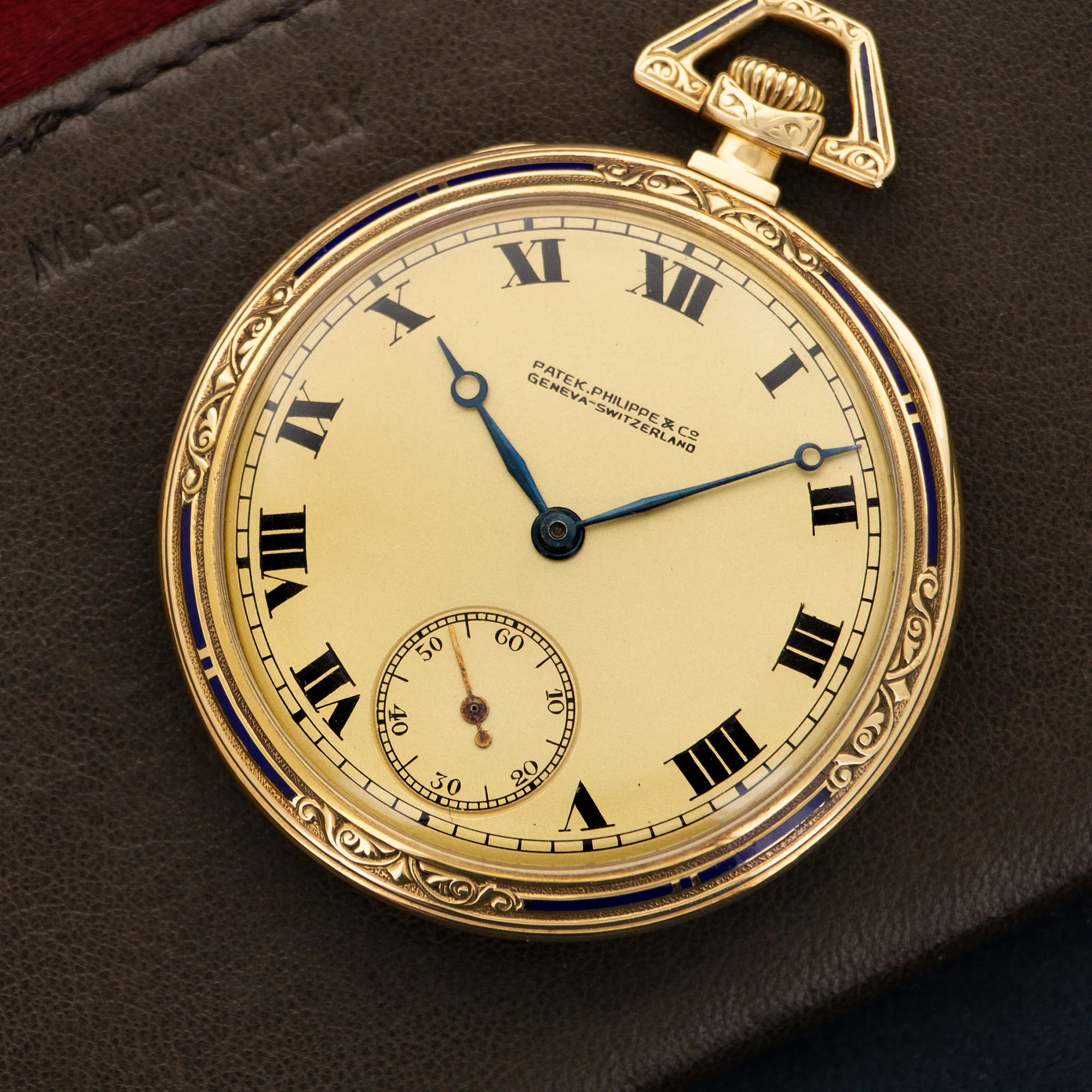 Patek Philippe Yellow Gold Enamel Engraved Pocket Watch from 1921 - Image 2